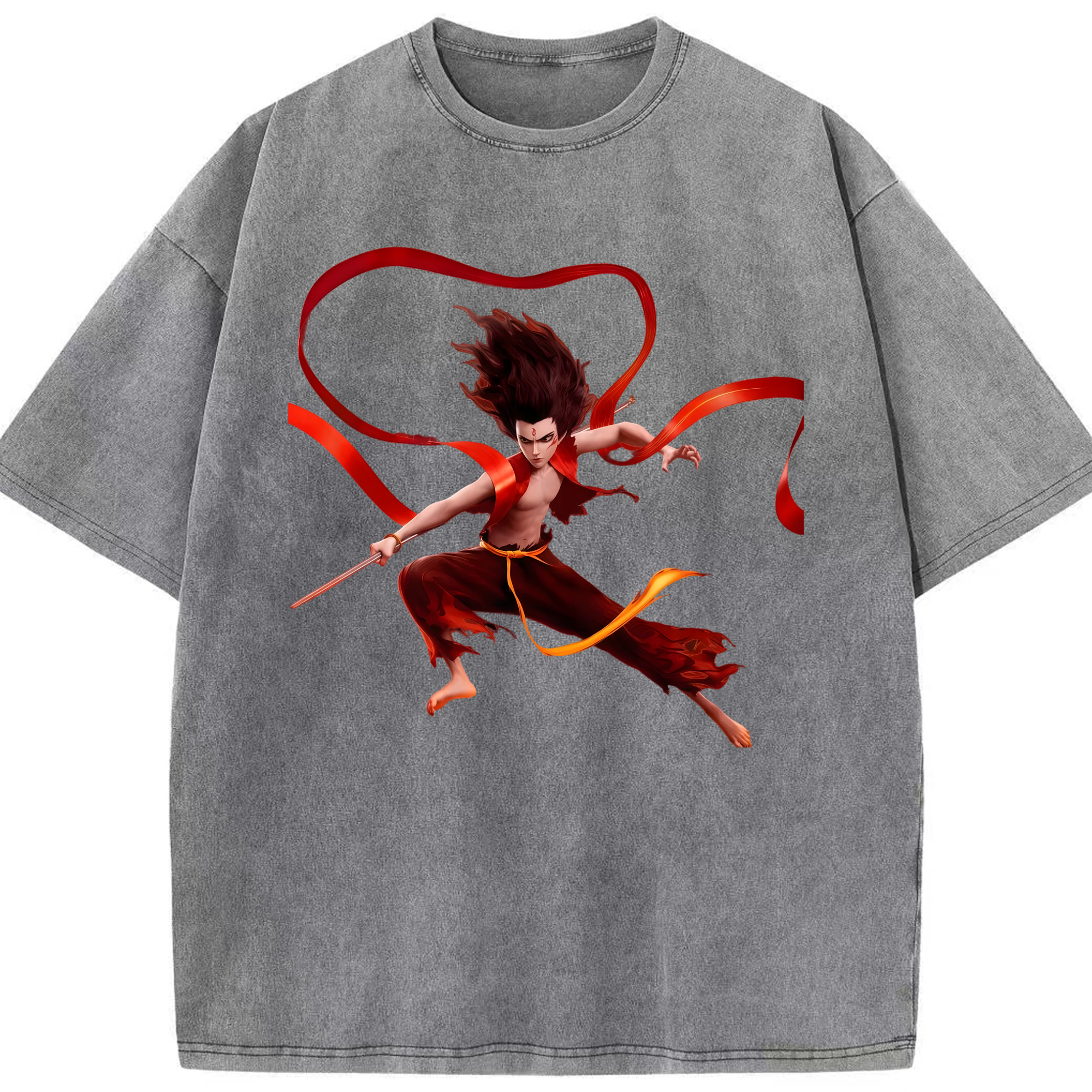 （画像用） Ne Zha 2 ナタ 魔童の大暴れ 綿100% ヴィンテージ風 半袖Tシャツ（フロントプリント）