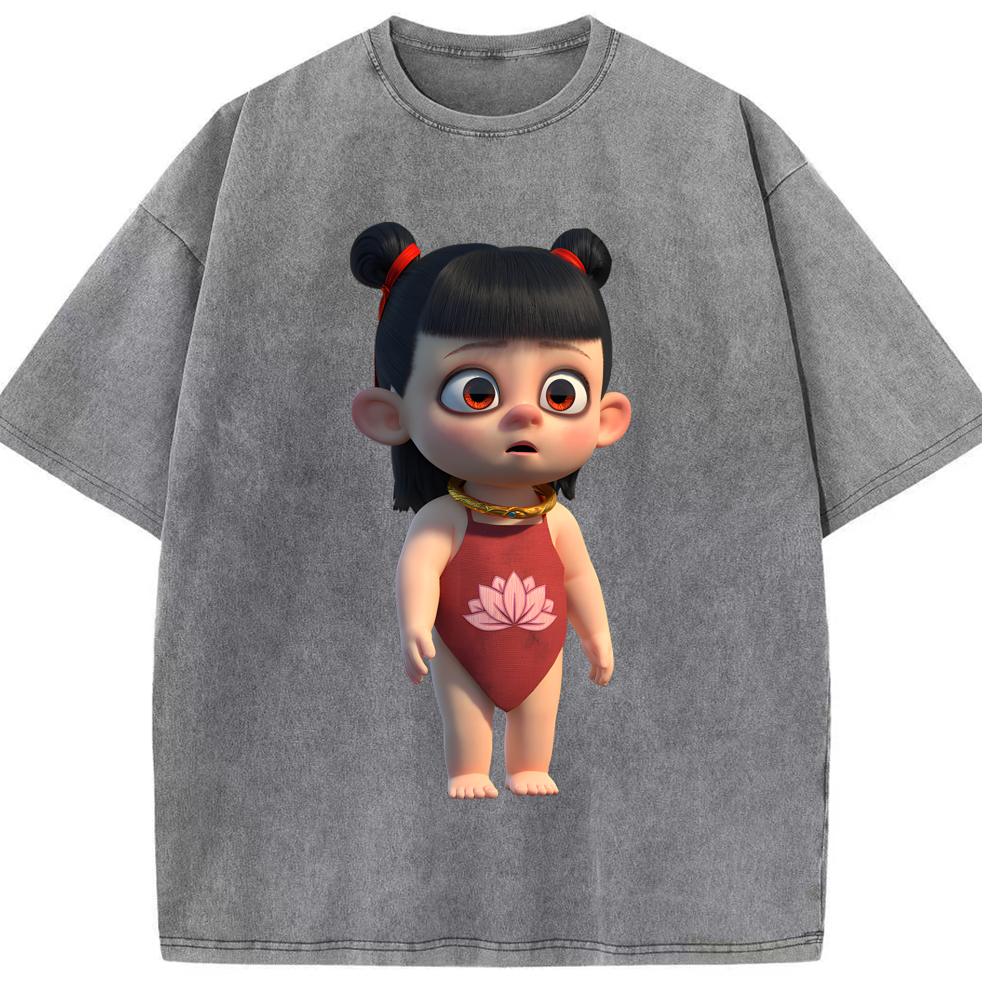 （画像用） Ne Zha 2 ナタ 魔童の大暴れ 綿100% ヴィンテージ風 半袖Tシャツ（フロントプリント）