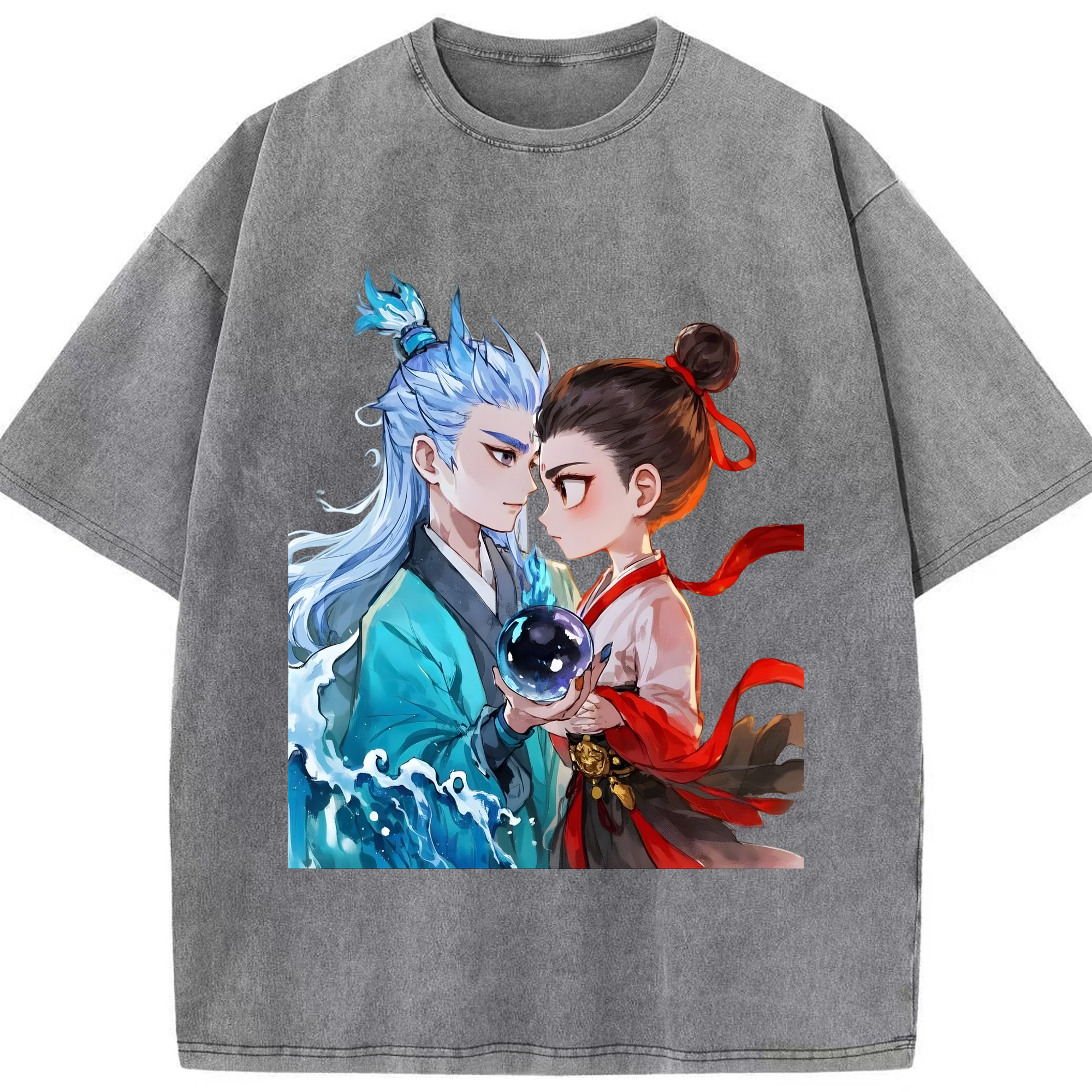 （画像用） Ne Zha 2 ナタ 魔童の大暴れ 綿100% ヴィンテージ風 半袖Tシャツ（フロントプリント）