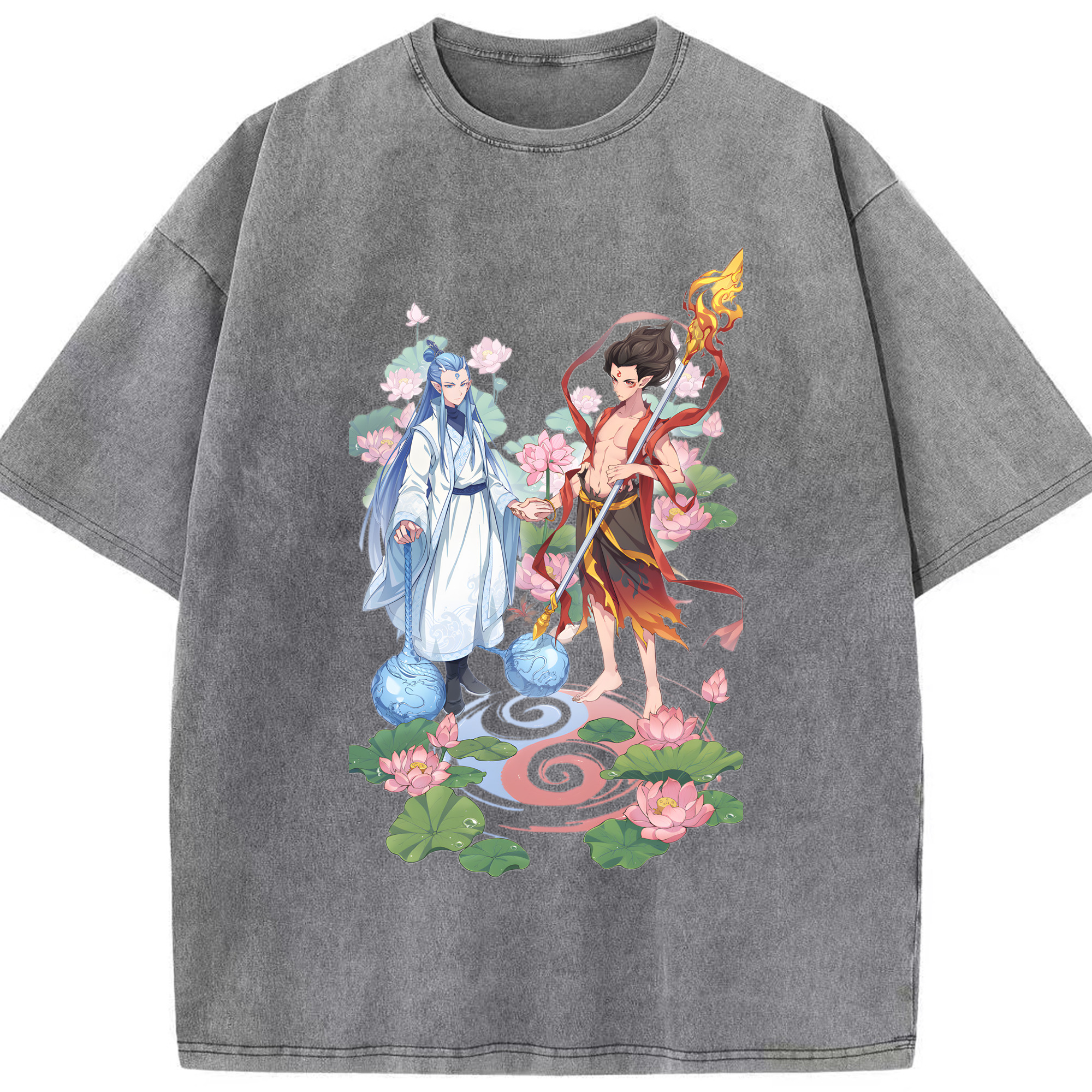 （画像用） Ne Zha 2 ナタ 魔童の大暴れ 綿100% ヴィンテージ風 半袖Tシャツ（フロントプリント）