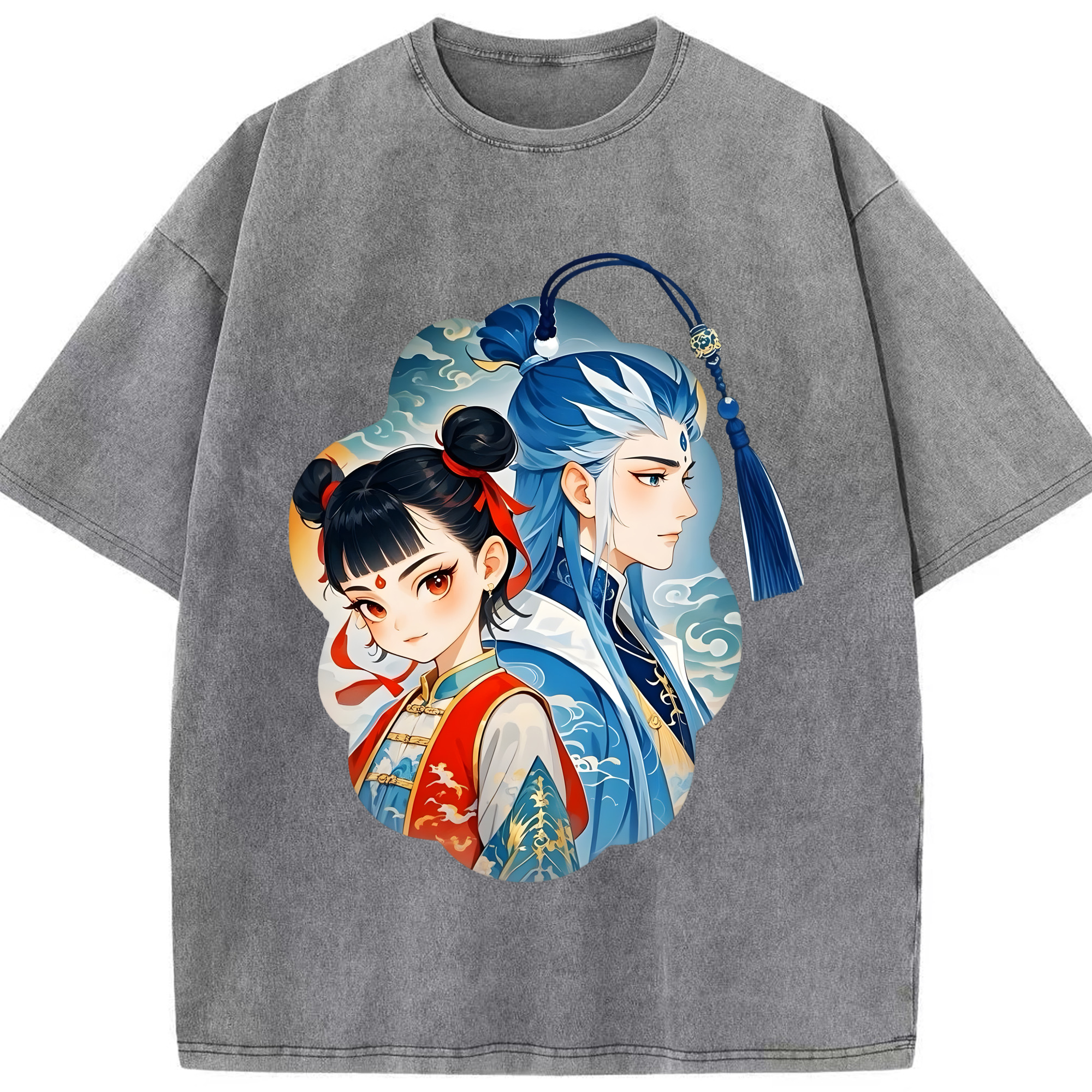 （画像用） Ne Zha 2 ナタ 魔童の大暴れ 綿100% ヴィンテージ風 半袖Tシャツ（フロントプリント）