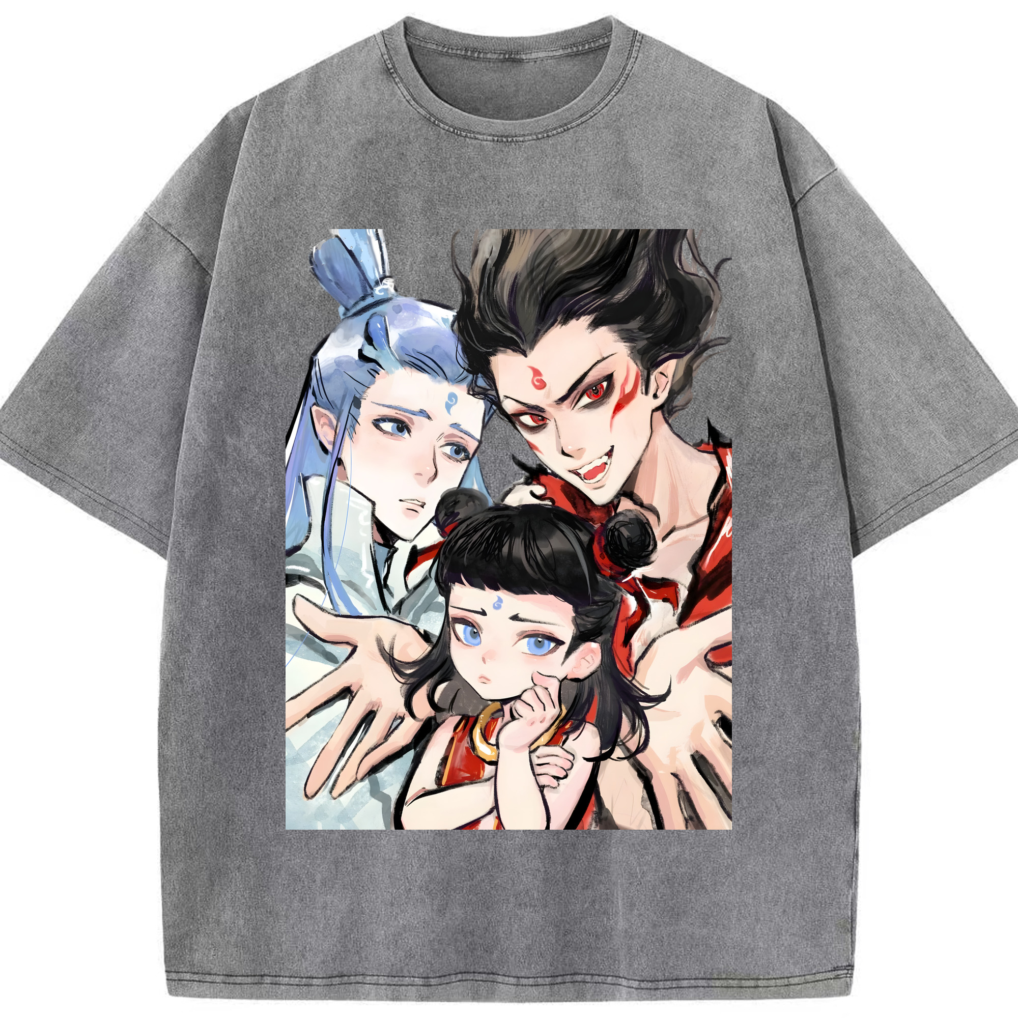 （画像用） Ne Zha 2 ナタ 魔童の大暴れ 綿100% ヴィンテージ風 半袖Tシャツ（フロントプリント）
