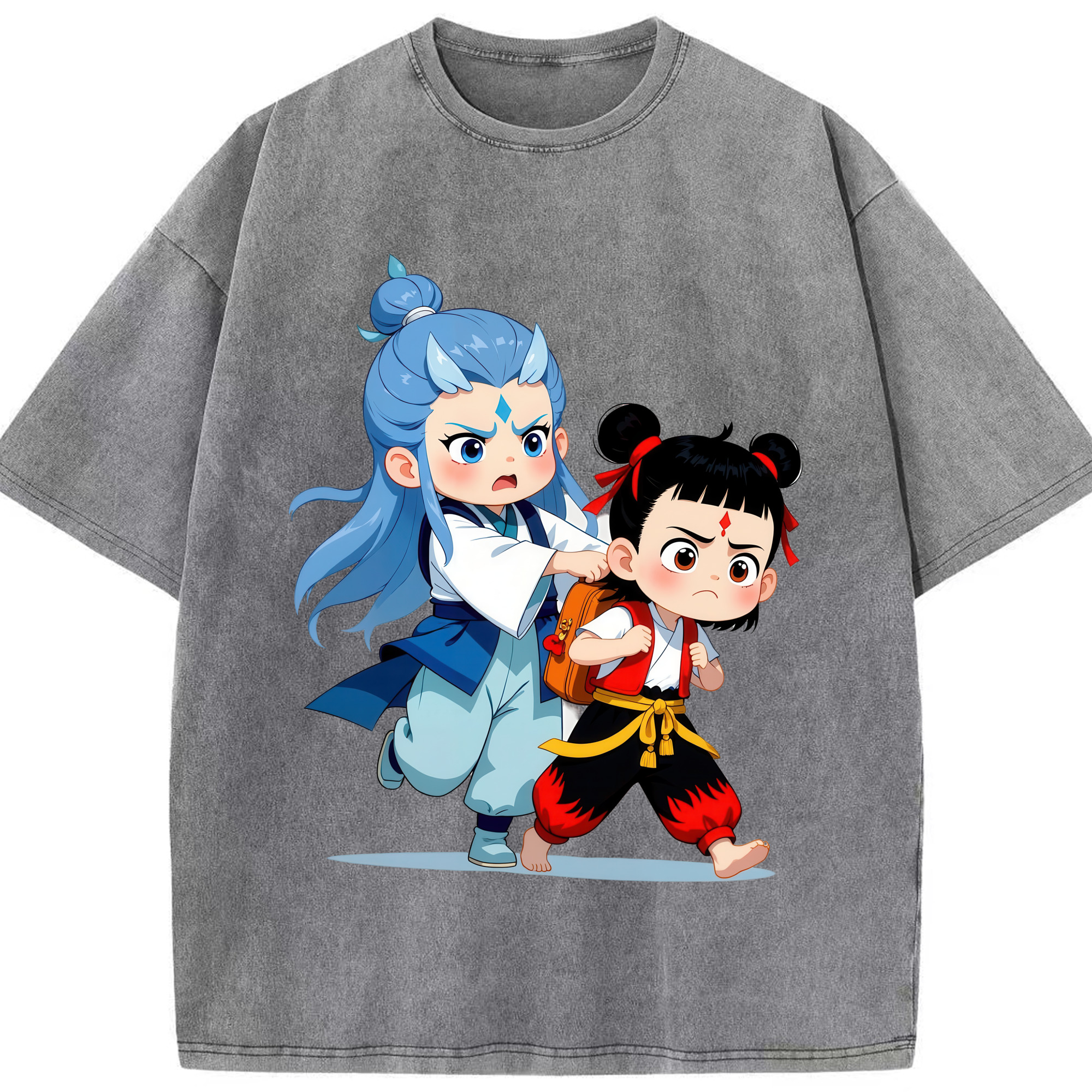 （画像用） Ne Zha 2 ナタ 魔童の大暴れ 綿100% ヴィンテージ風 半袖Tシャツ（フロントプリント）