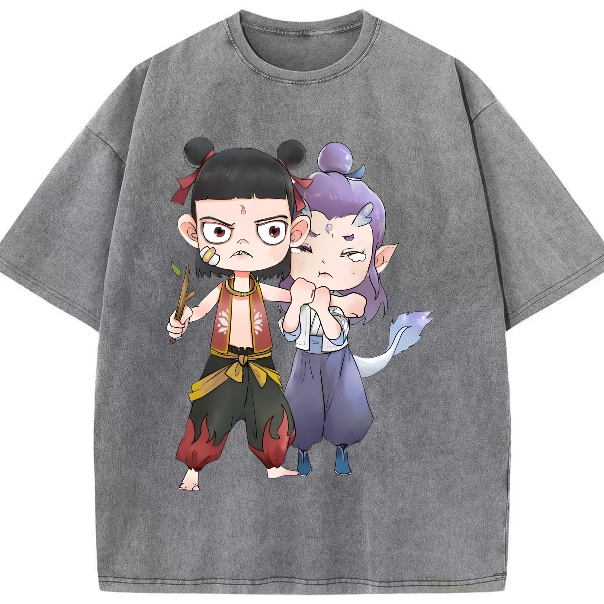 （画像用） Ne Zha 2 ナタ 魔童の大暴れ 綿100% ヴィンテージ風 半袖Tシャツ（フロントプリント）