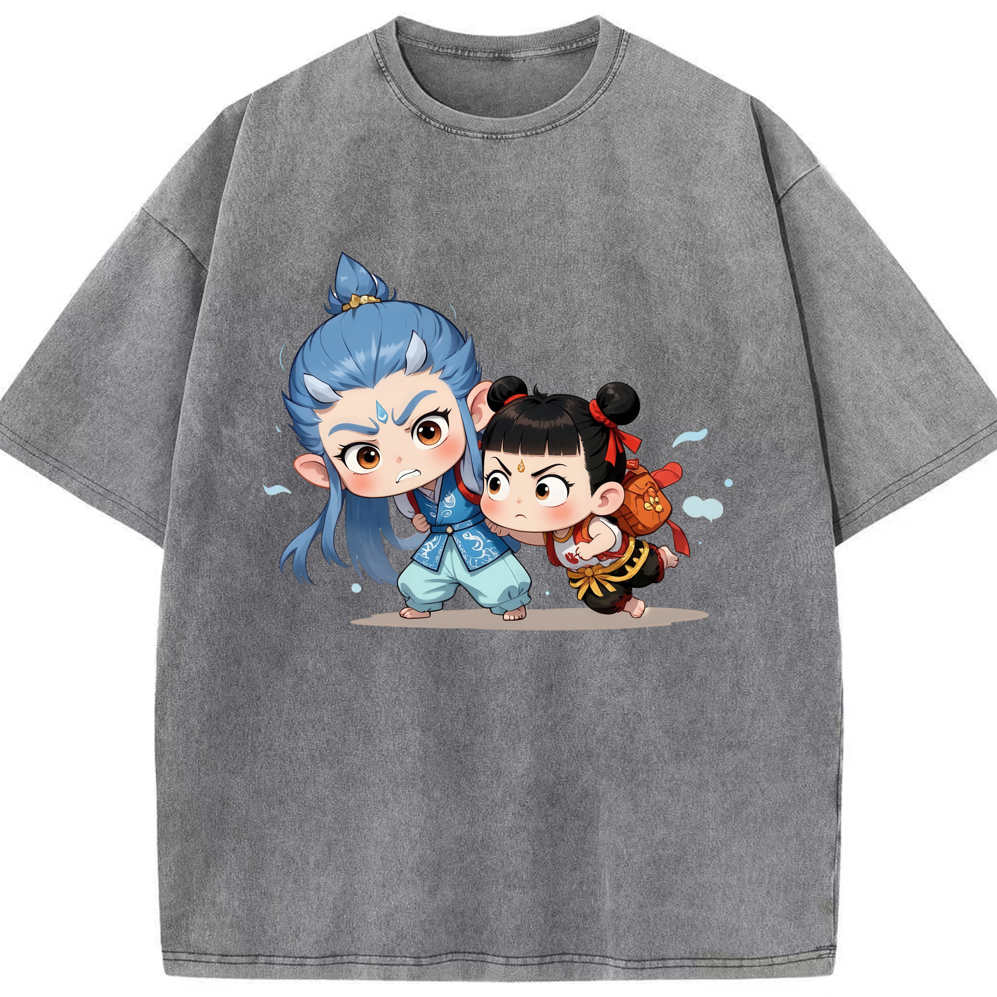 （画像用） Ne Zha 2 ナタ 魔童の大暴れ 綿100% ヴィンテージ風 半袖Tシャツ（フロントプリント）