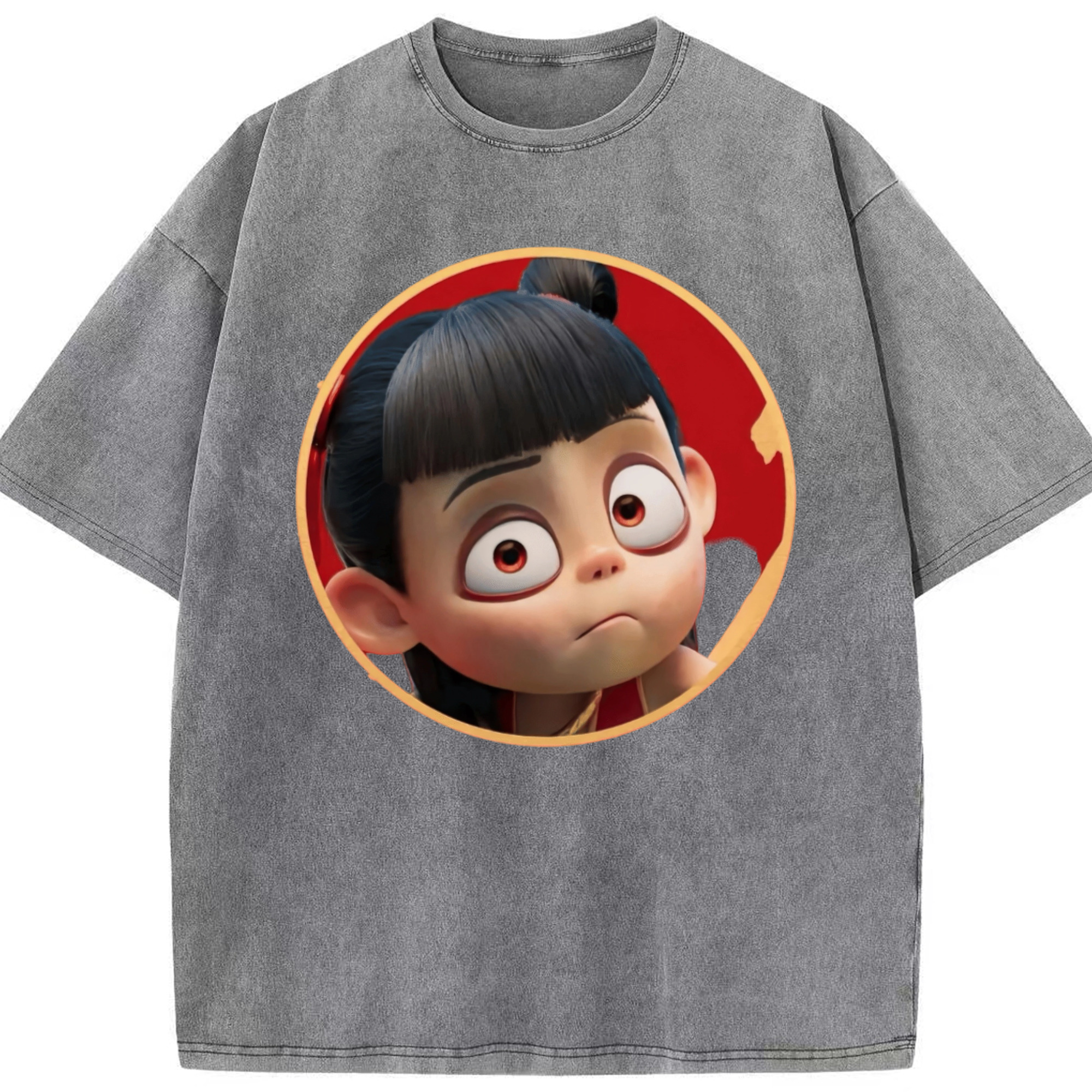 （画像用） Ne Zha 2 ナタ 魔童の大暴れ 綿100% ヴィンテージ風 半袖Tシャツ（フロントプリント）