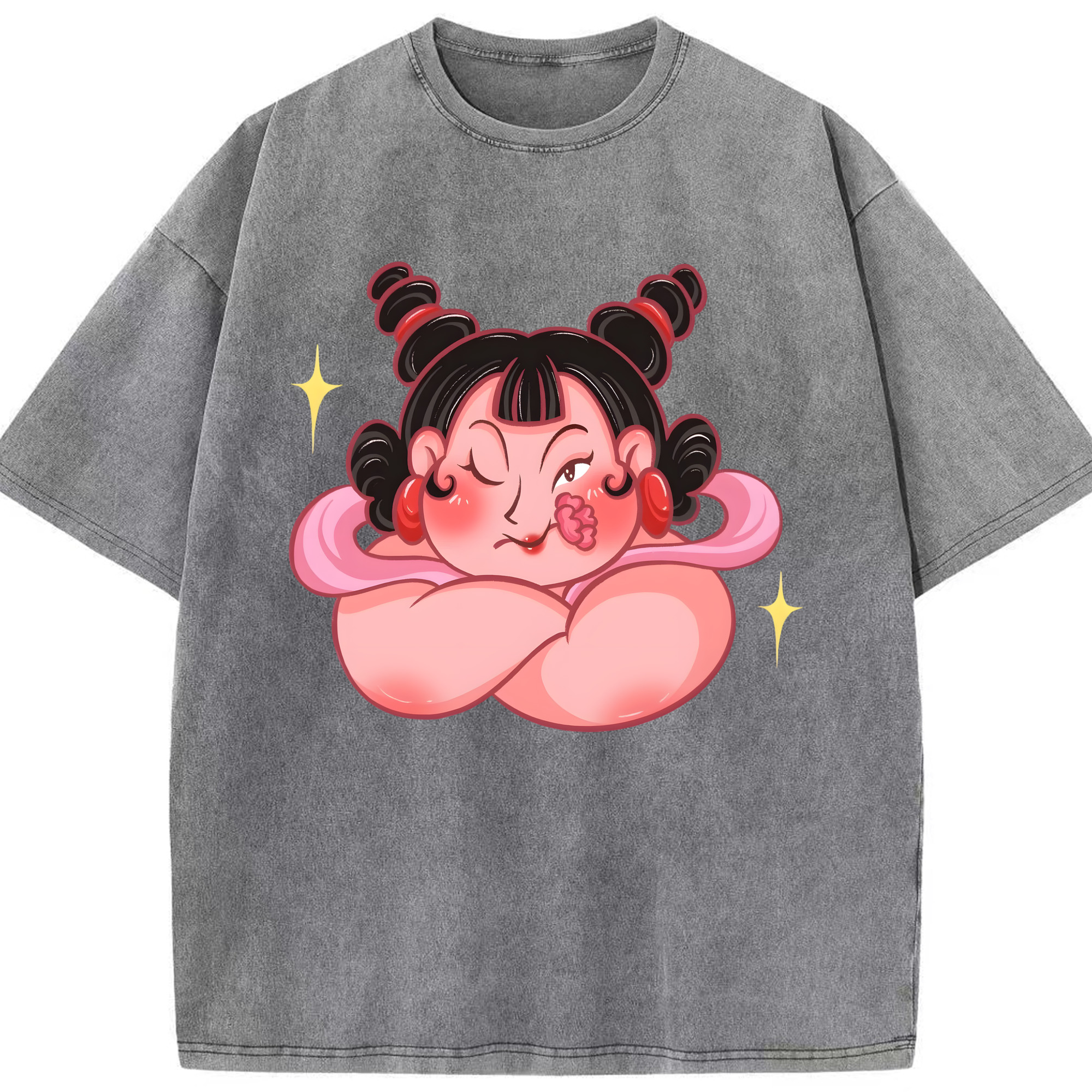 （画像用） Ne Zha 2 ナタ 魔童の大暴れ 綿100% ヴィンテージ風 半袖Tシャツ（フロントプリント）