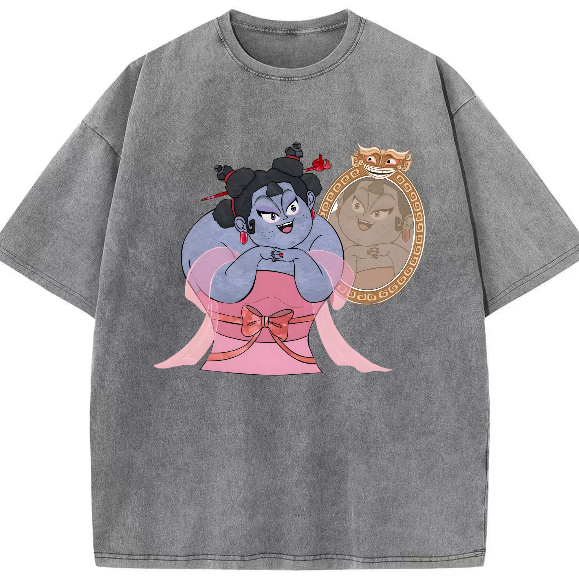 （画像用） Ne Zha 2 ナタ 魔童の大暴れ 綿100% ヴィンテージ風 半袖Tシャツ（フロントプリント）