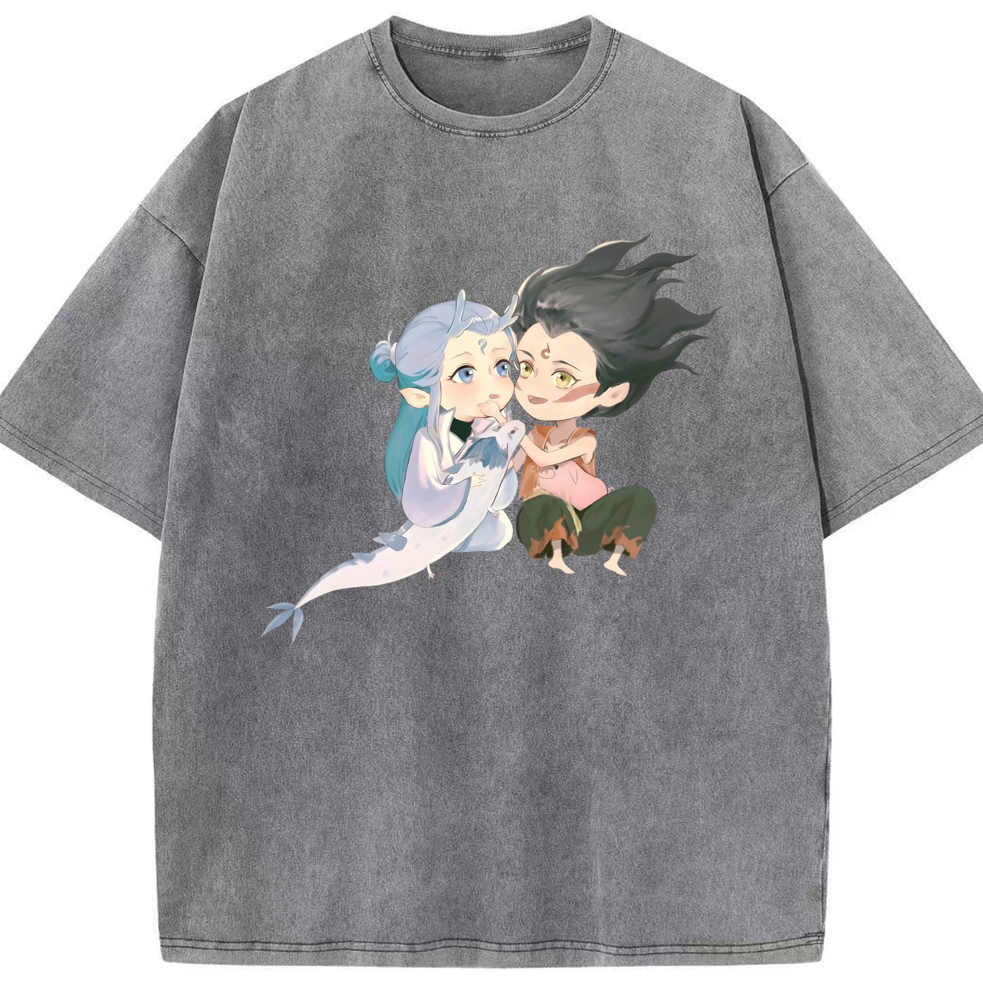 （画像用） Ne Zha 2 ナタ 魔童の大暴れ 綿100% ヴィンテージ風 半袖Tシャツ（フロントプリント）