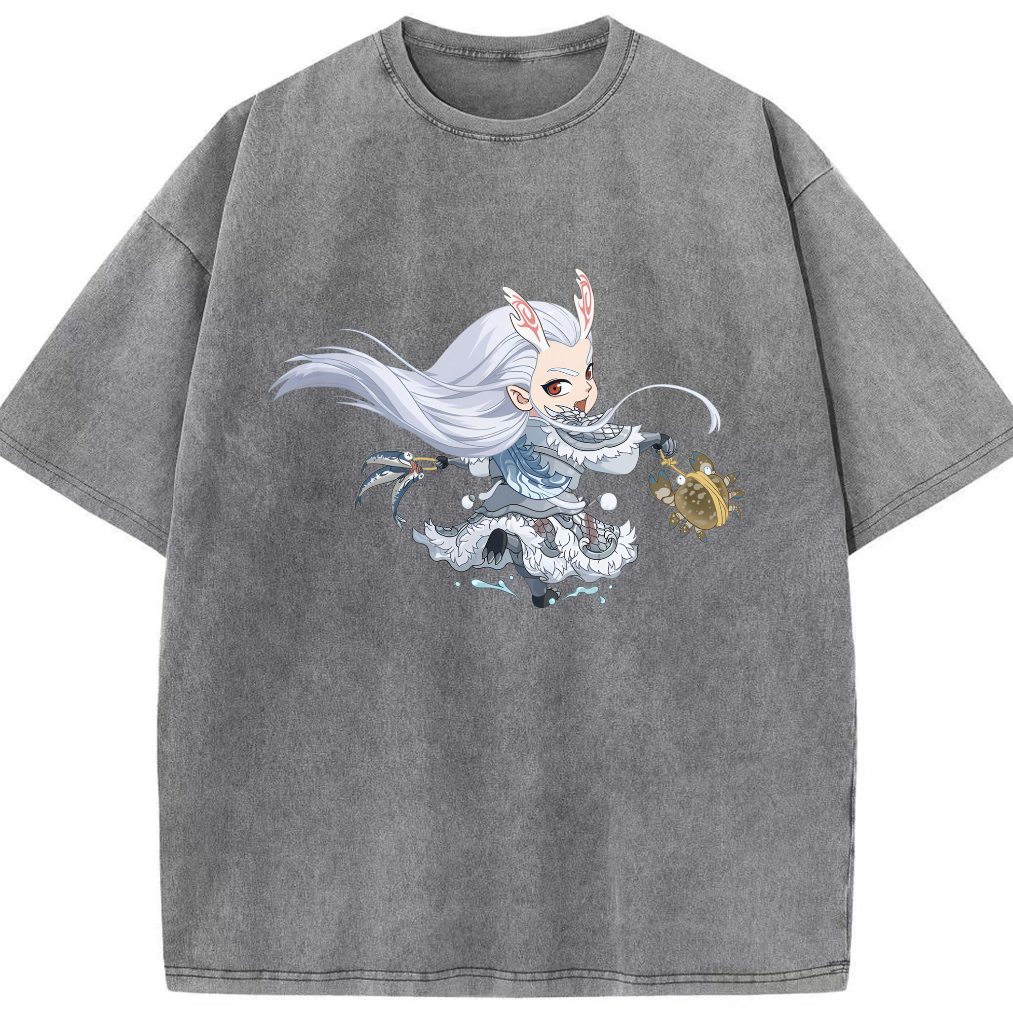 （画像用） Ne Zha 2 ナタ 魔童の大暴れ 綿100% ヴィンテージ風 半袖Tシャツ（フロントプリント）