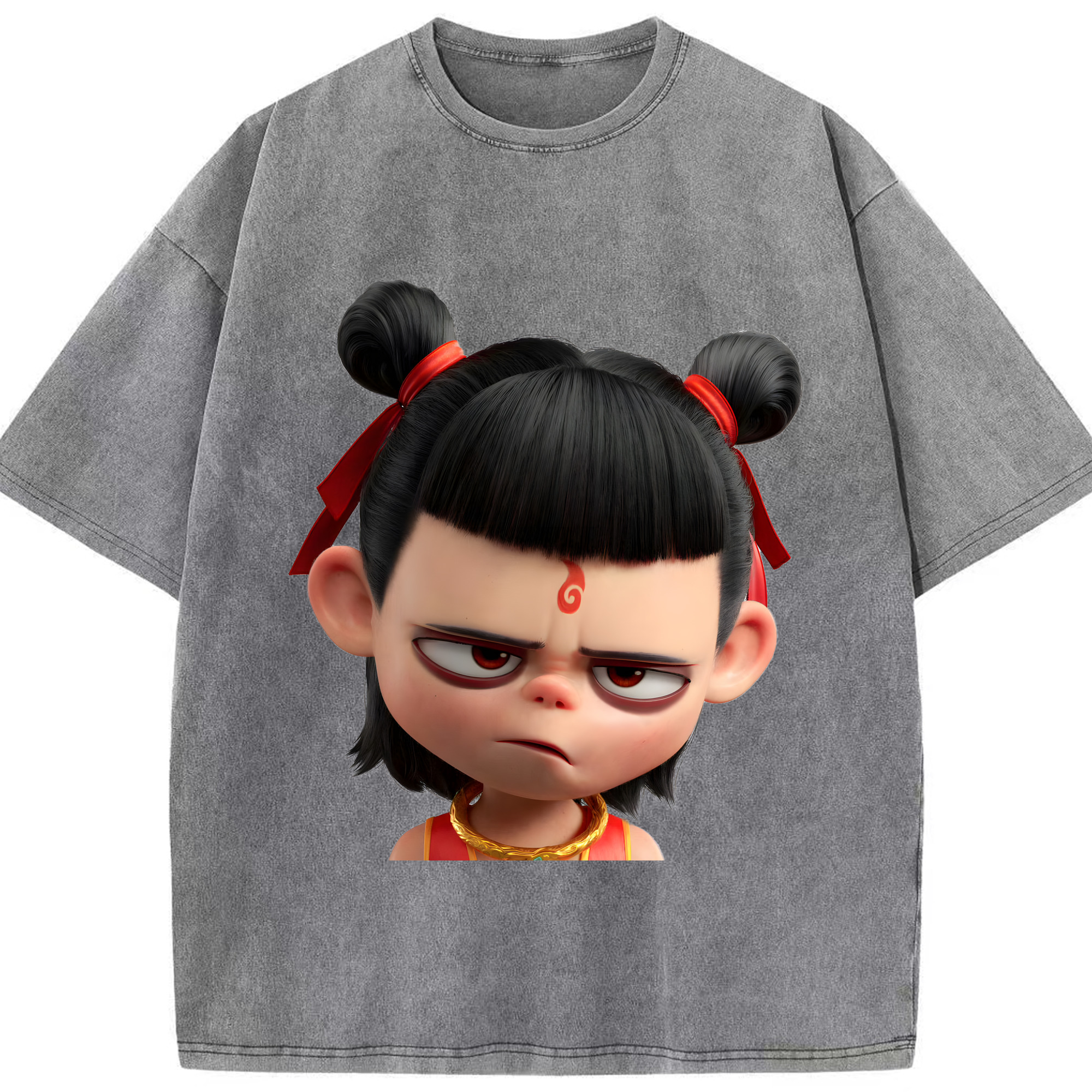 （画像用） Ne Zha 2 ナタ 魔童の大暴れ 綿100% ヴィンテージ風 半袖Tシャツ（フロントプリント）