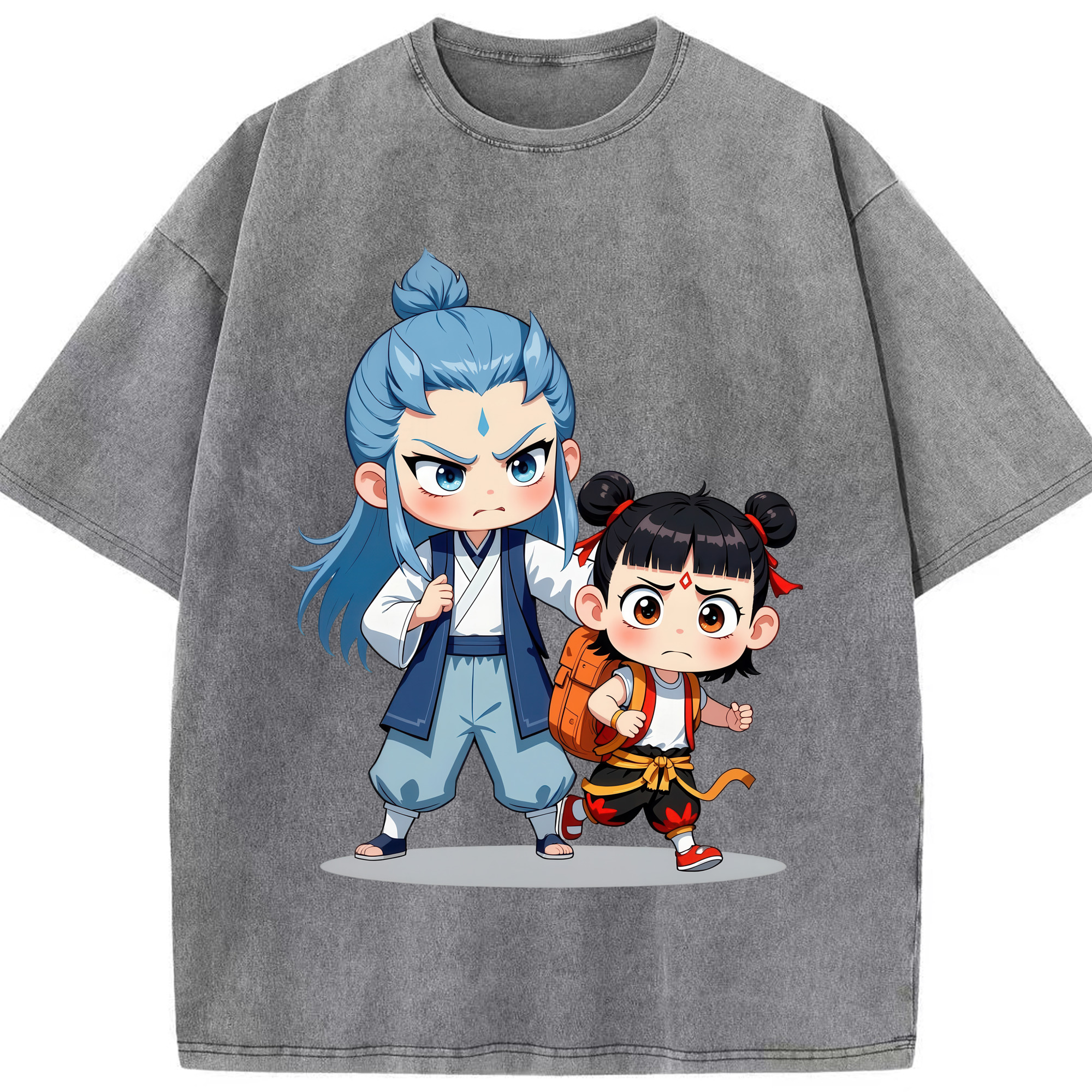 （画像用） Ne Zha 2 ナタ 魔童の大暴れ 綿100% ヴィンテージ風 半袖Tシャツ（フロントプリント）