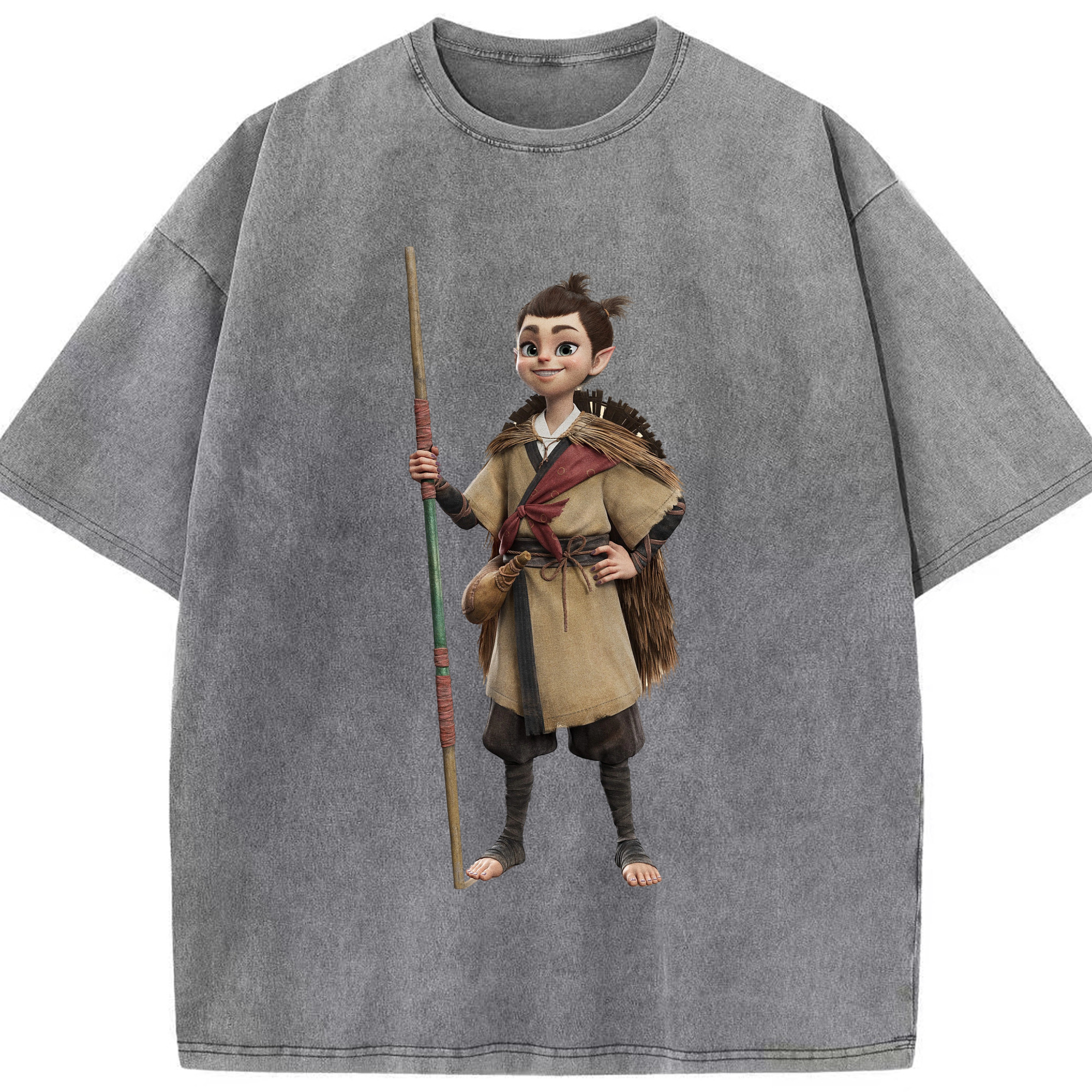 （画像用） Ne Zha 2 ナタ 魔童の大暴れ 綿100% ヴィンテージ風 半袖Tシャツ（フロントプリント）