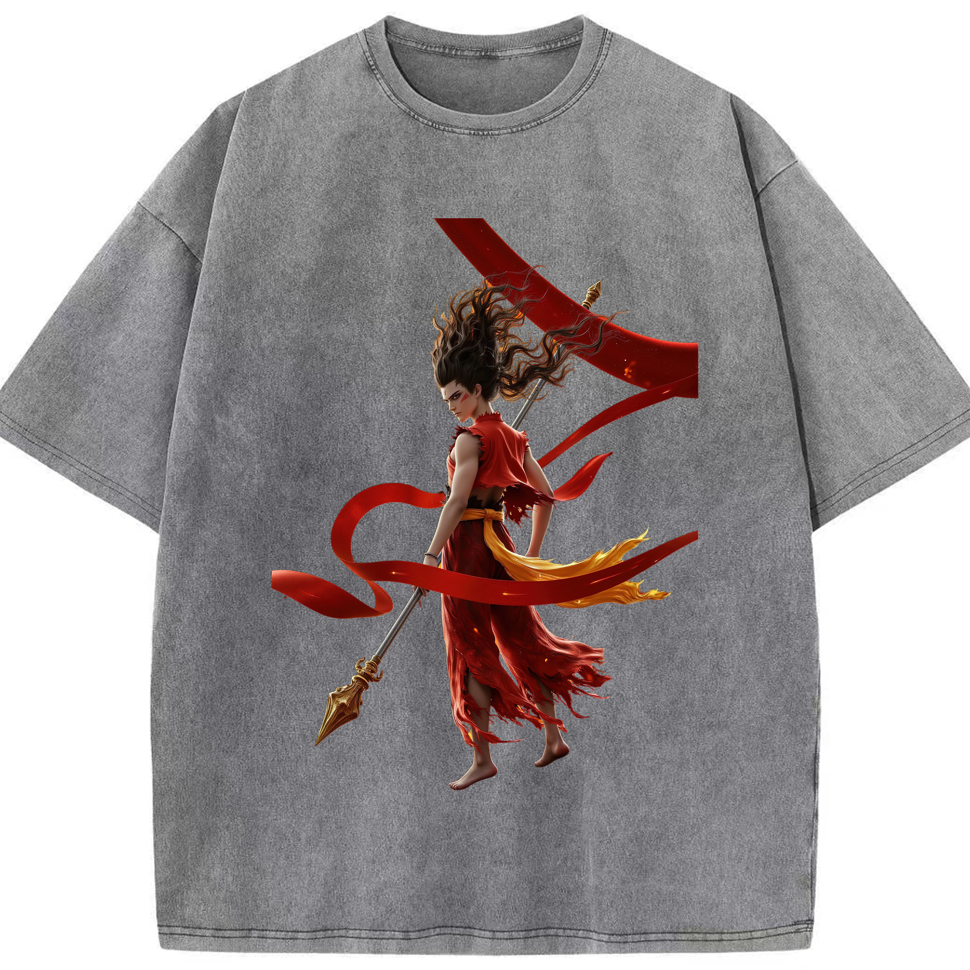 （画像用） Ne Zha 2 ナタ 魔童の大暴れ 綿100% ヴィンテージ風 半袖Tシャツ（フロントプリント）