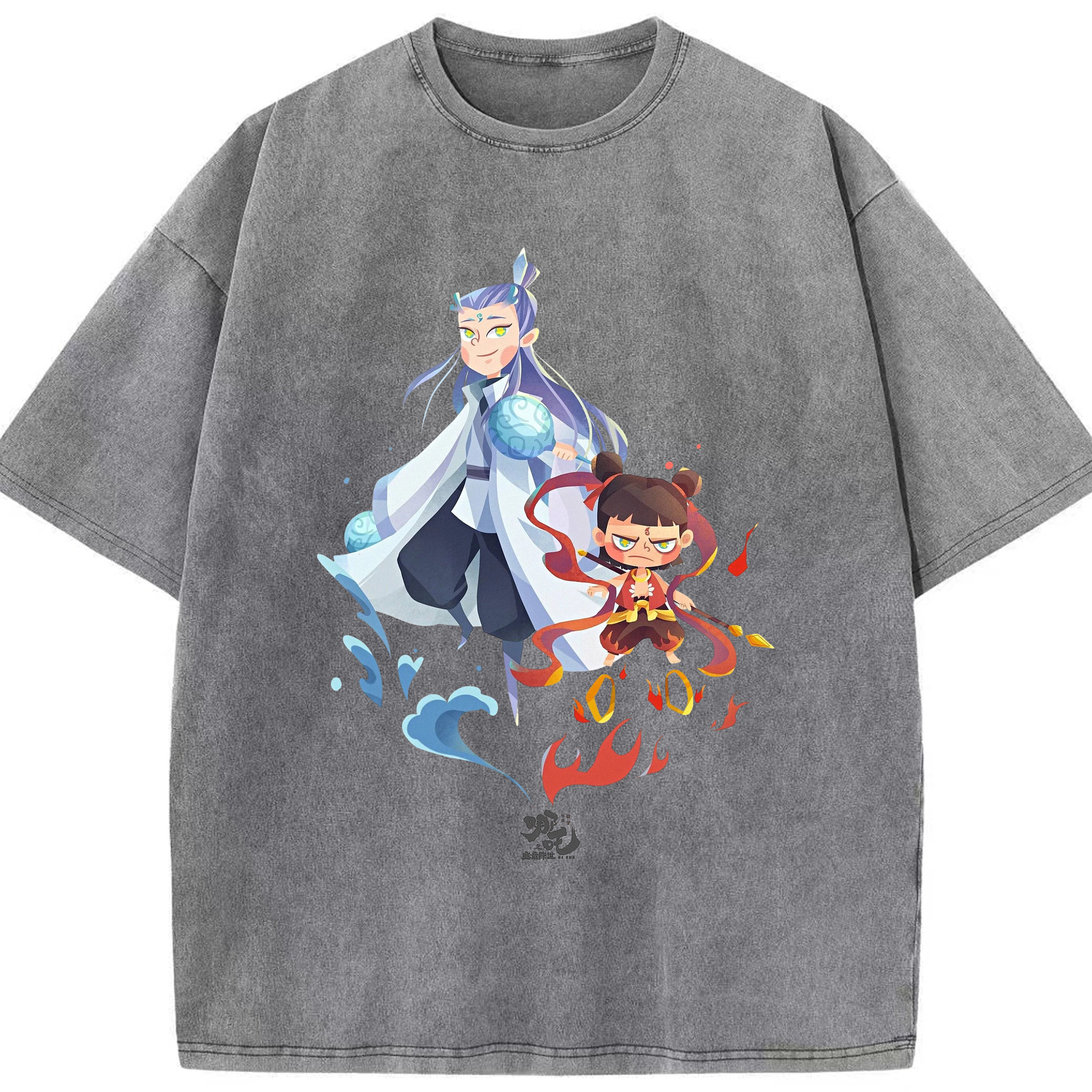 （画像用） Ne Zha 2 ナタ 魔童の大暴れ 綿100% ヴィンテージ風 半袖Tシャツ（フロントプリント）