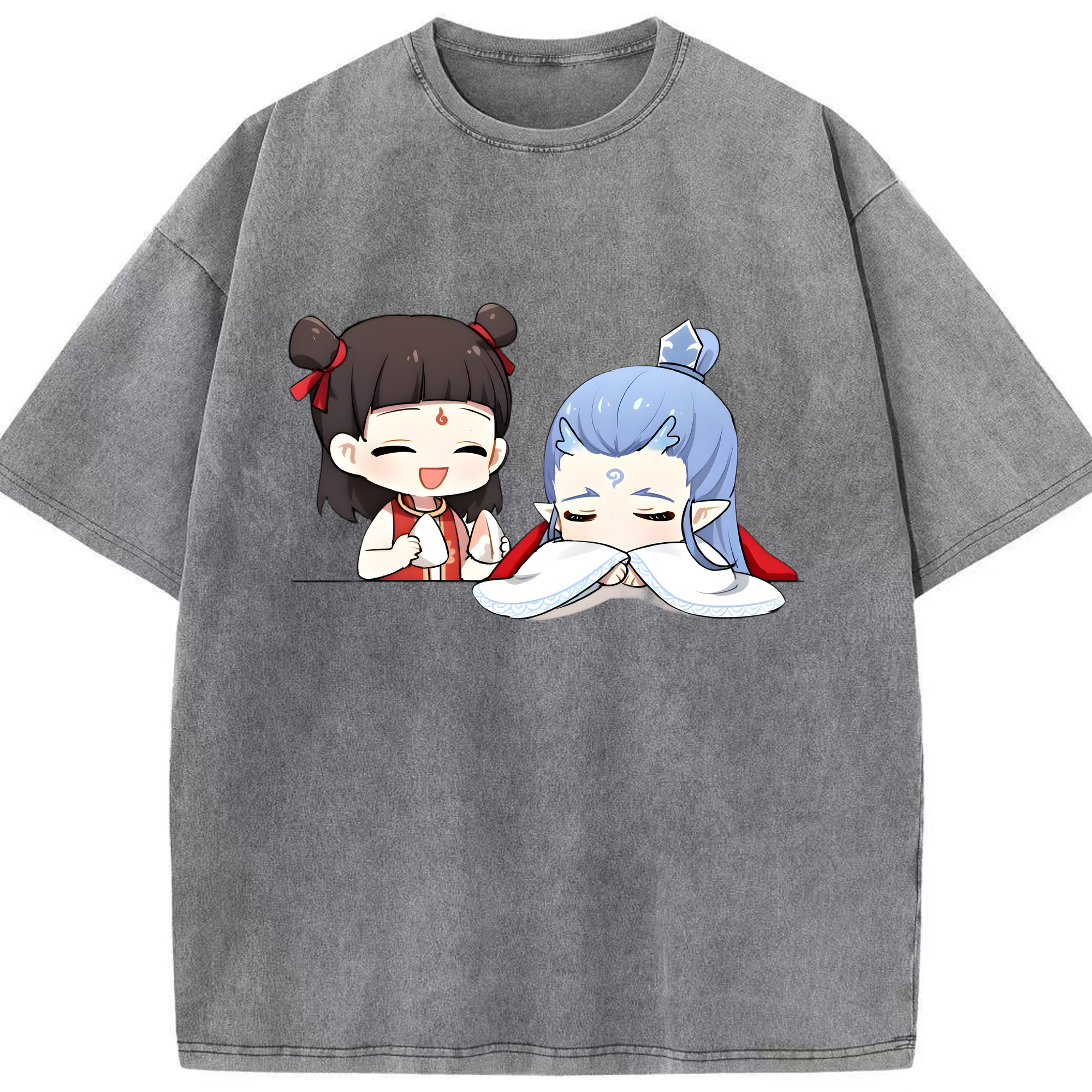 （画像用） Ne Zha 2 ナタ 魔童の大暴れ 綿100% ヴィンテージ風 半袖Tシャツ（フロントプリント）