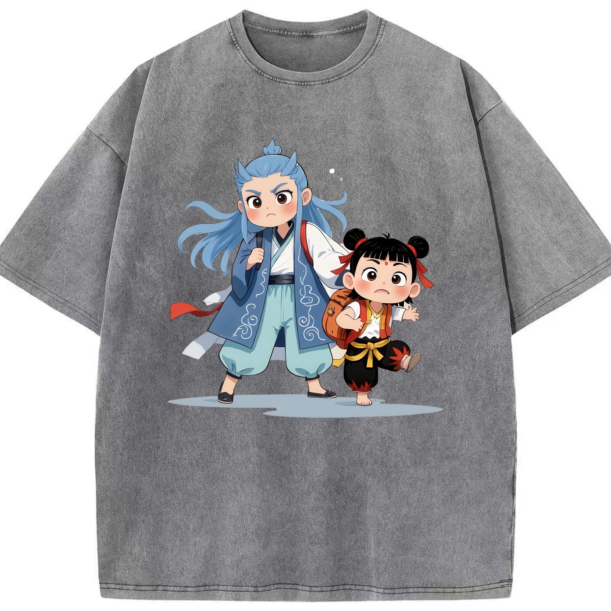 （画像用） Ne Zha 2 ナタ 魔童の大暴れ 綿100% ヴィンテージ風 半袖Tシャツ（フロントプリント）