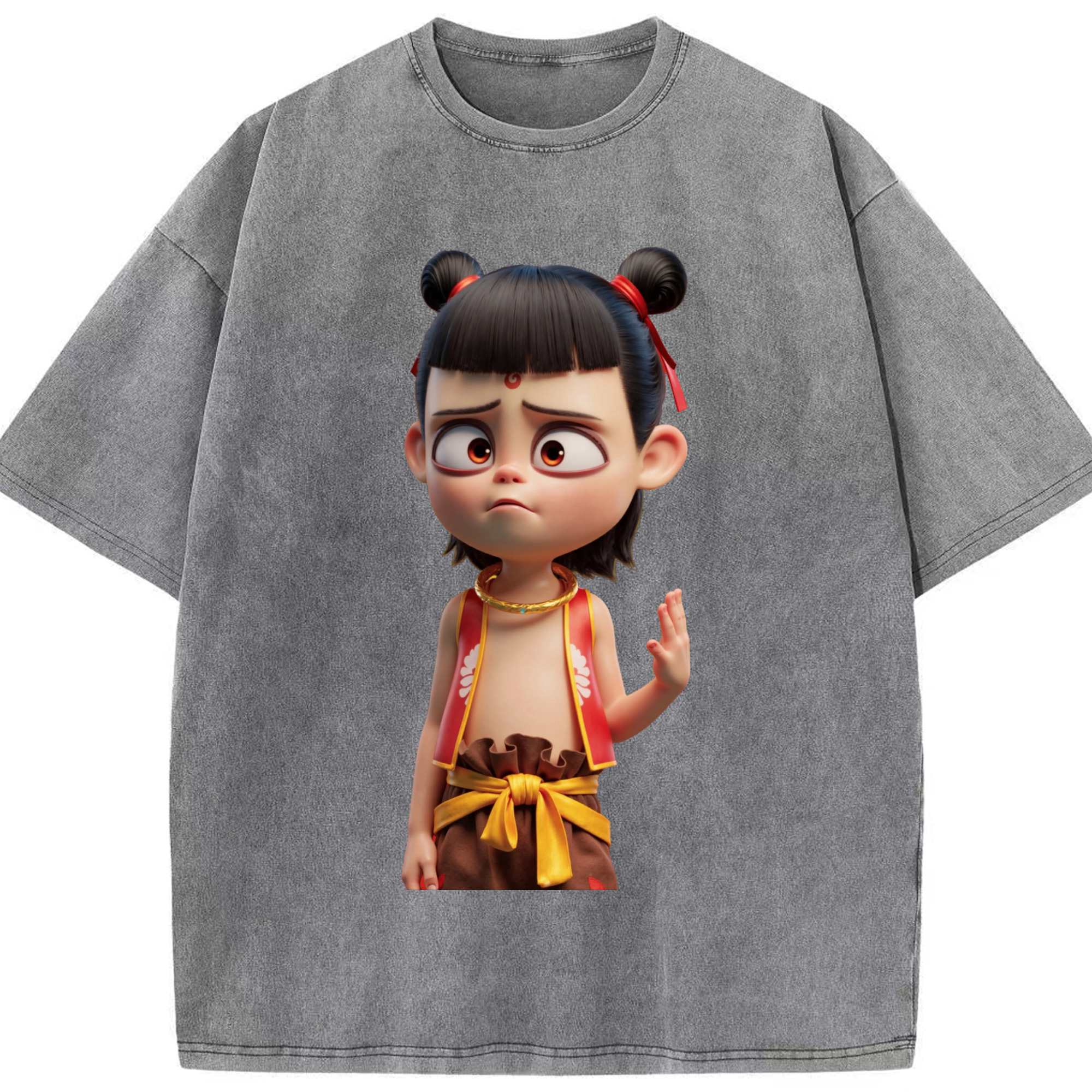 （画像用） Ne Zha 2 ナタ 魔童の大暴れ 綿100% ヴィンテージ風 半袖Tシャツ（フロントプリント）