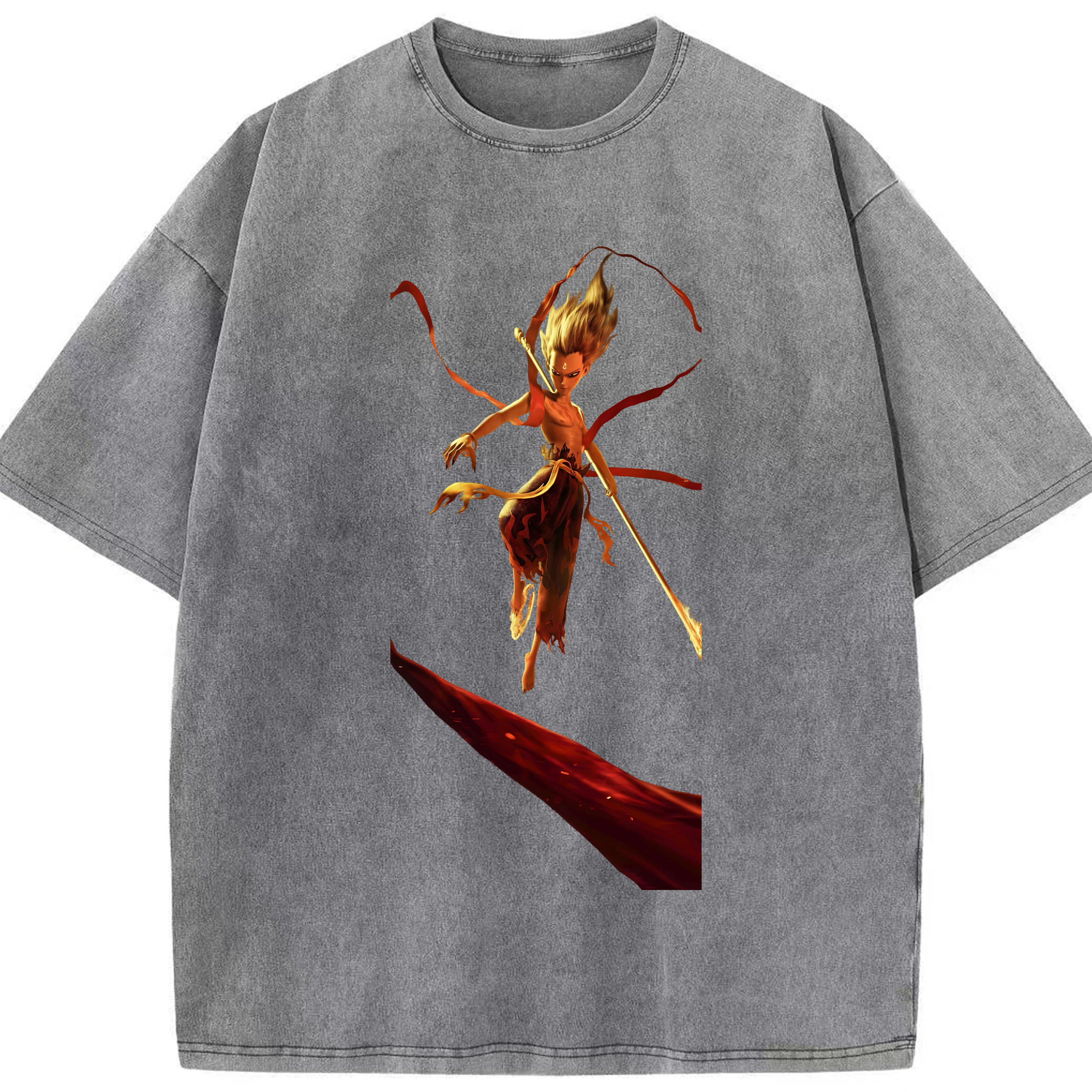 （画像用） Ne Zha 2 ナタ 魔童の大暴れ 綿100% ヴィンテージ風 半袖Tシャツ（フロントプリント）