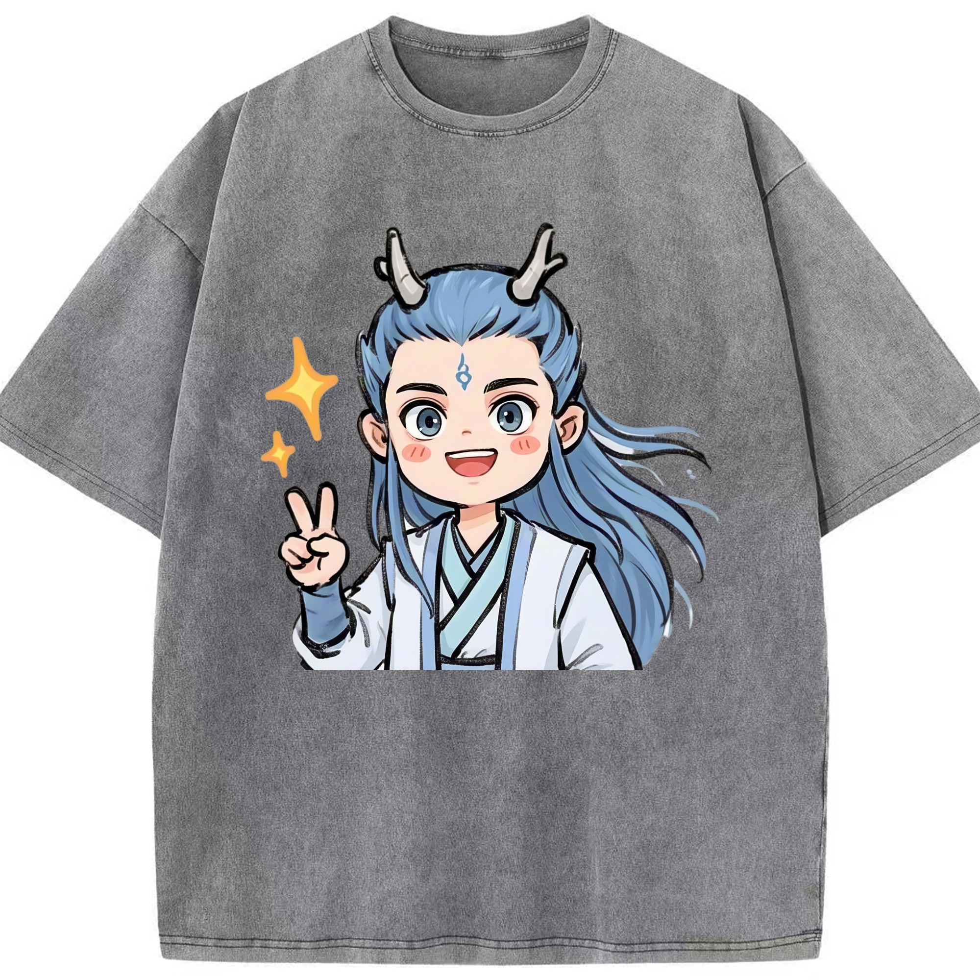 （画像用） Ne Zha 2 ナタ 魔童の大暴れ 綿100% ヴィンテージ風 半袖Tシャツ（フロントプリント）