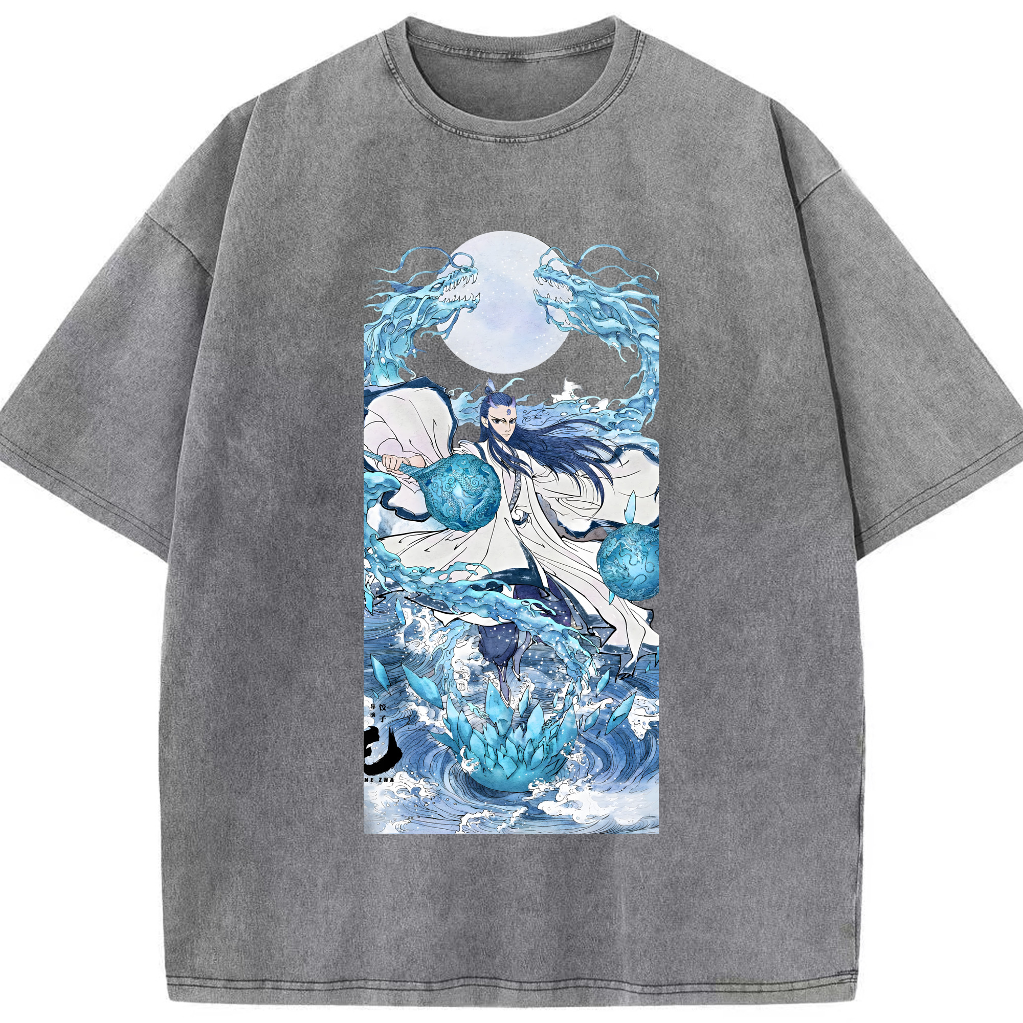 （画像用） Ne Zha 2 ナタ 魔童の大暴れ 綿100% ヴィンテージ風 半袖Tシャツ（フロントプリント）