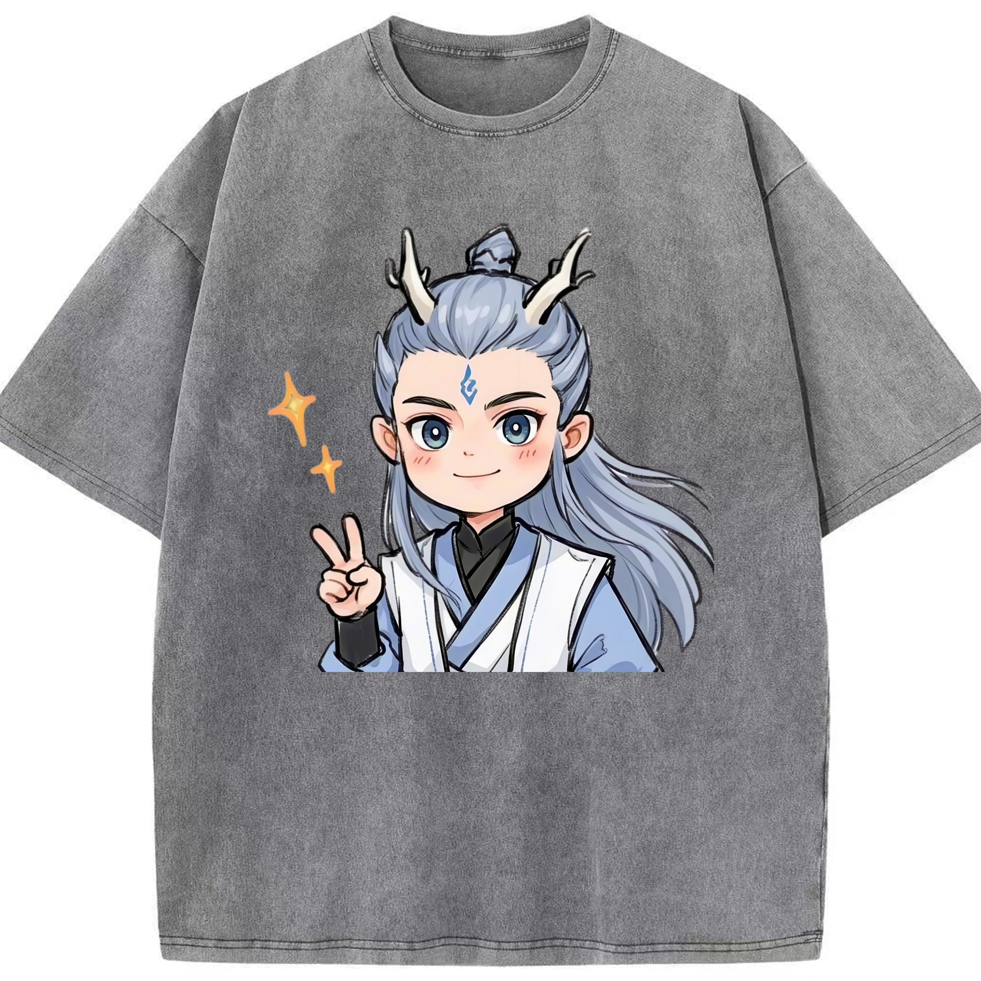 （画像用） Ne Zha 2 ナタ 魔童の大暴れ 綿100% ヴィンテージ風 半袖Tシャツ（フロントプリント）