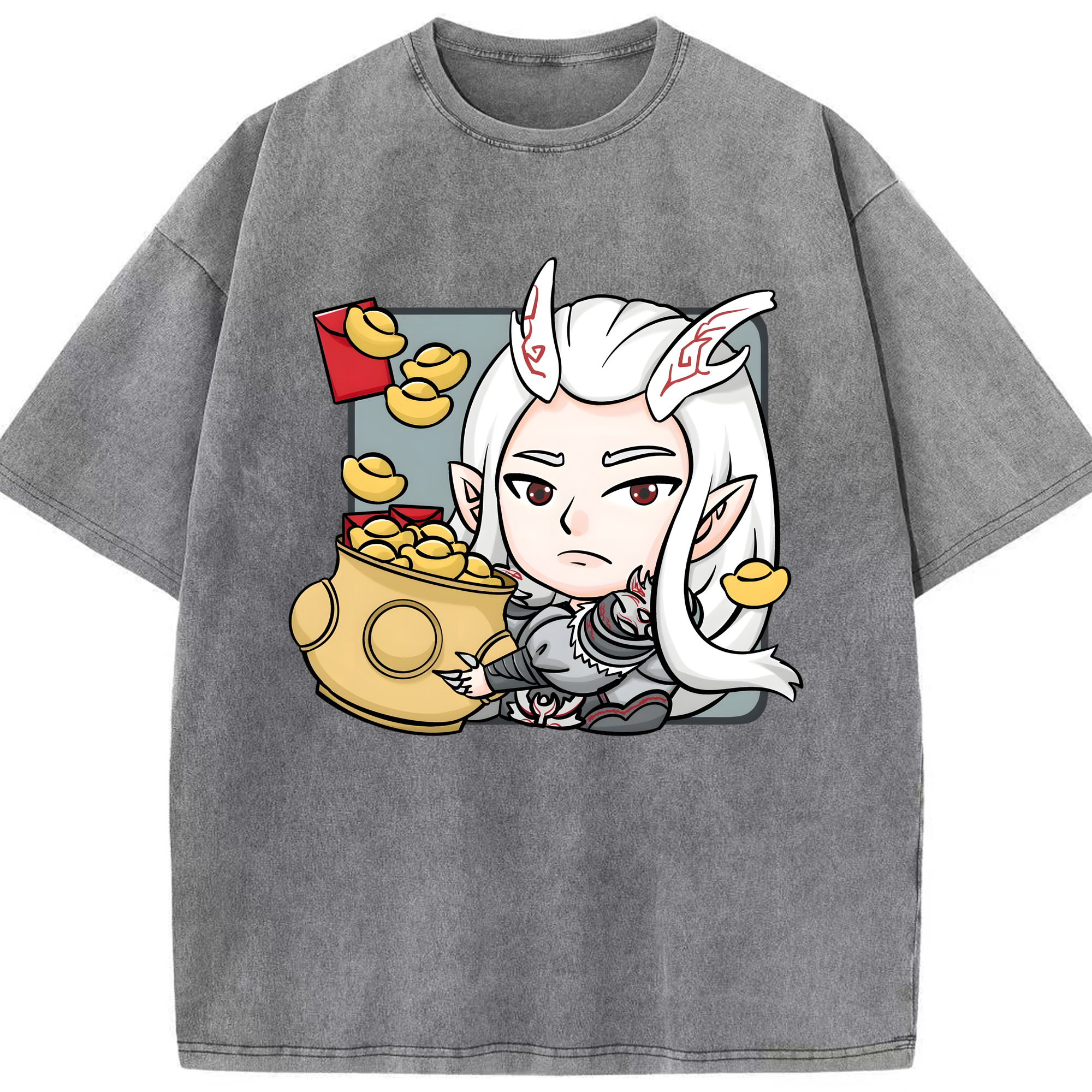 （画像用） Ne Zha 2 ナタ 魔童の大暴れ 綿100% ヴィンテージ風 半袖Tシャツ（フロントプリント）