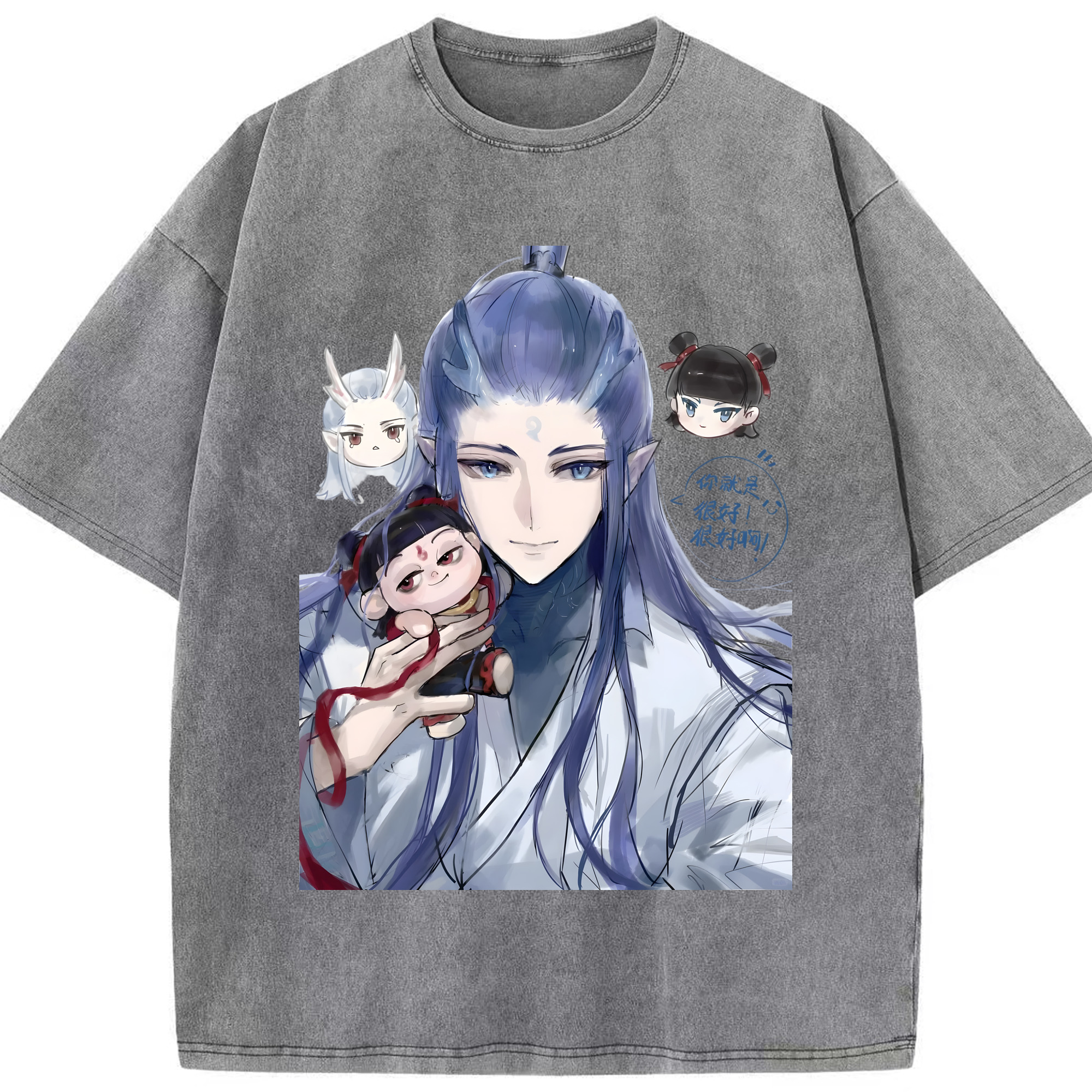 （画像用） Ne Zha 2 ナタ 魔童の大暴れ 綿100% ヴィンテージ風 半袖Tシャツ（フロントプリント）