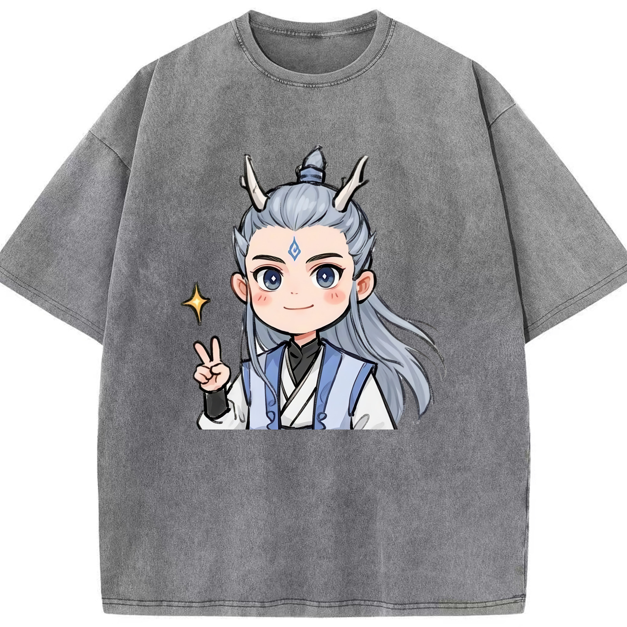 （画像用） Ne Zha 2 ナタ 魔童の大暴れ 綿100% ヴィンテージ風 半袖Tシャツ（フロントプリント）