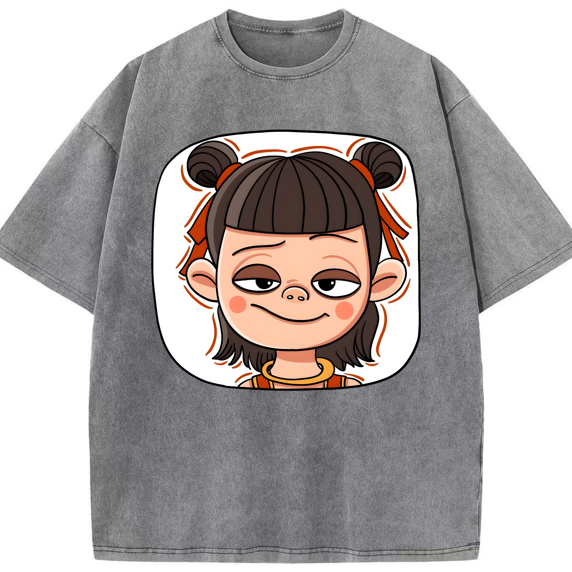 （画像用） Ne Zha 2 ナタ 魔童の大暴れ 綿100% ヴィンテージ風 半袖Tシャツ（フロントプリント）
