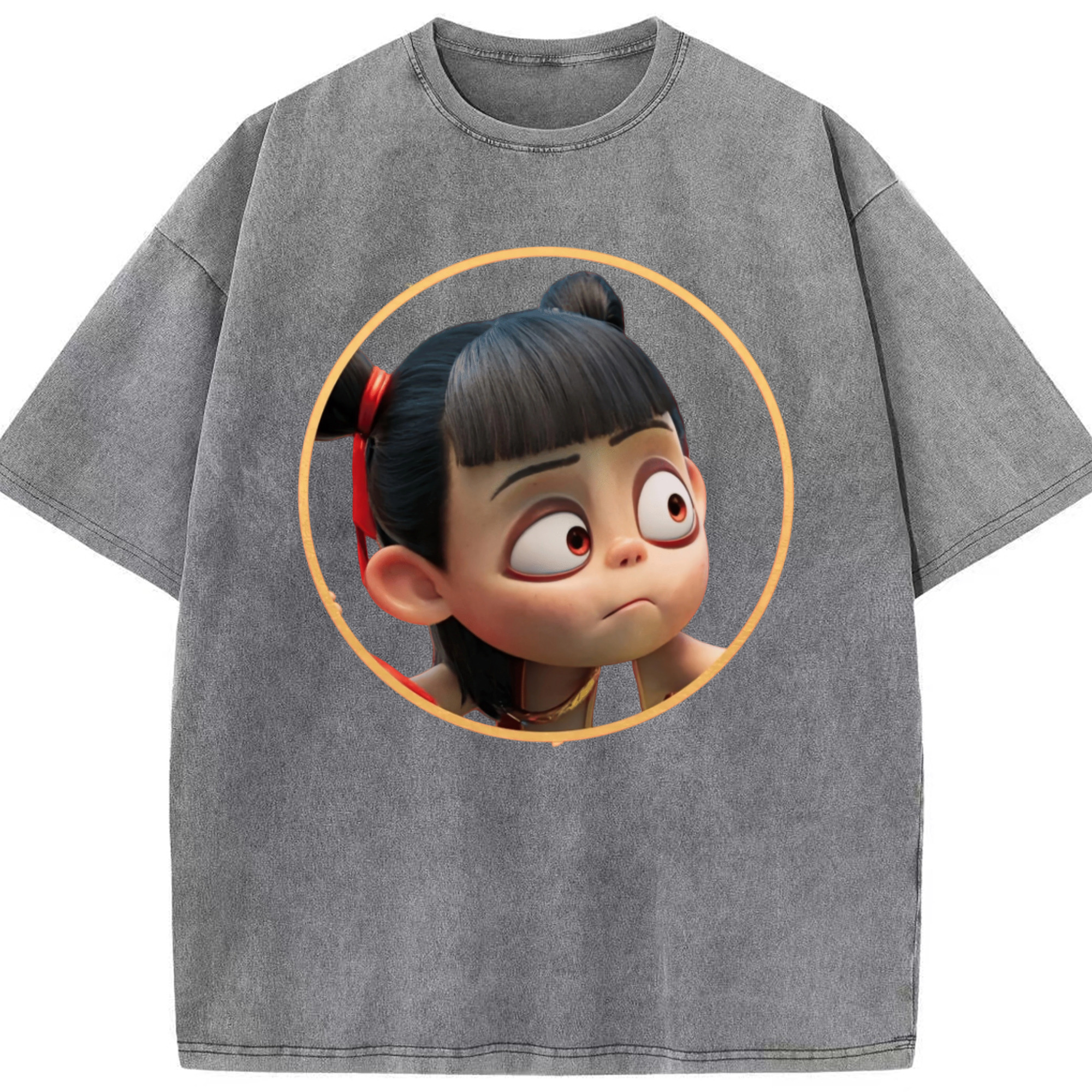 （画像用） Ne Zha 2 ナタ 魔童の大暴れ 綿100% ヴィンテージ風 半袖Tシャツ（フロントプリント）