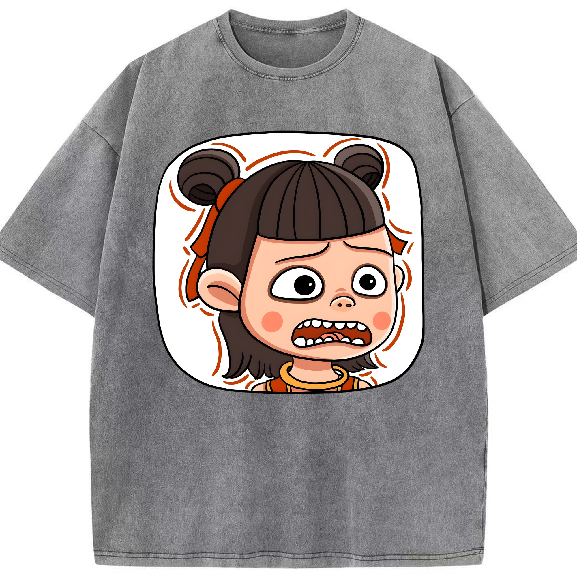 （画像用） Ne Zha 2 ナタ 魔童の大暴れ 綿100% ヴィンテージ風 半袖Tシャツ（フロントプリント）