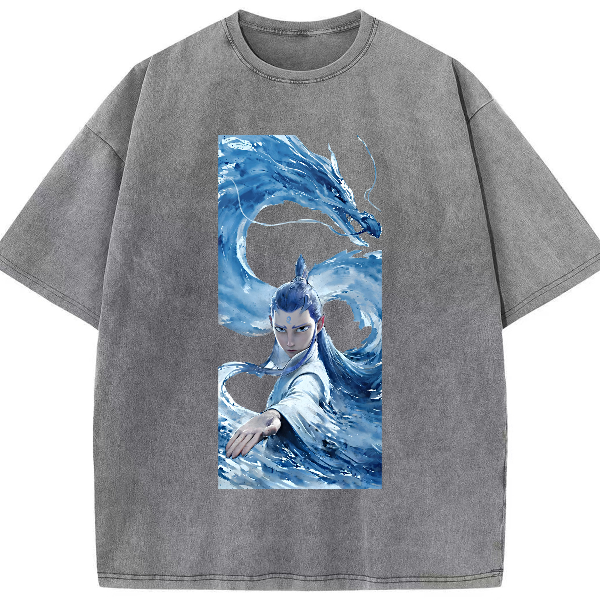 （画像用） Ne Zha 2 ナタ 魔童の大暴れ 綿100% ヴィンテージ風 半袖Tシャツ（フロントプリント）