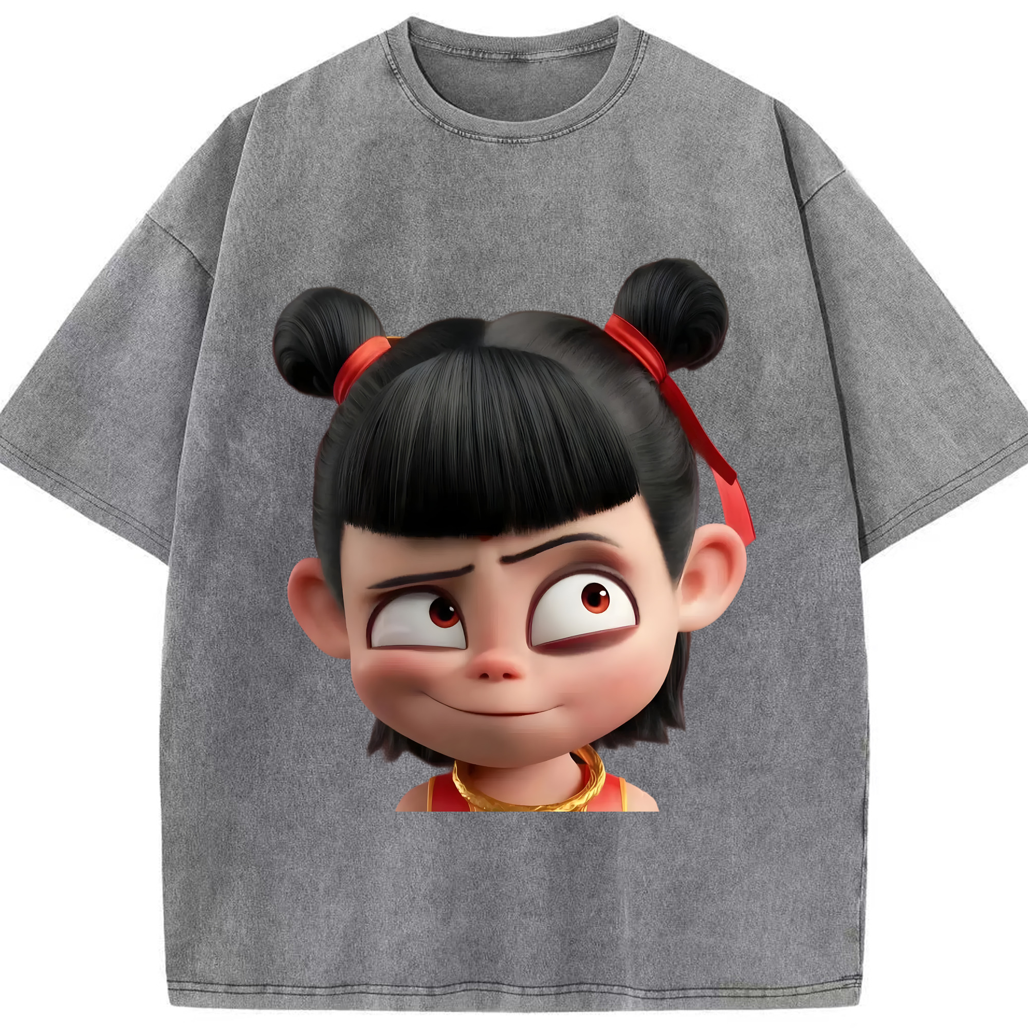 （画像用） Ne Zha 2 ナタ 魔童の大暴れ 綿100% ヴィンテージ風 半袖Tシャツ（フロントプリント）