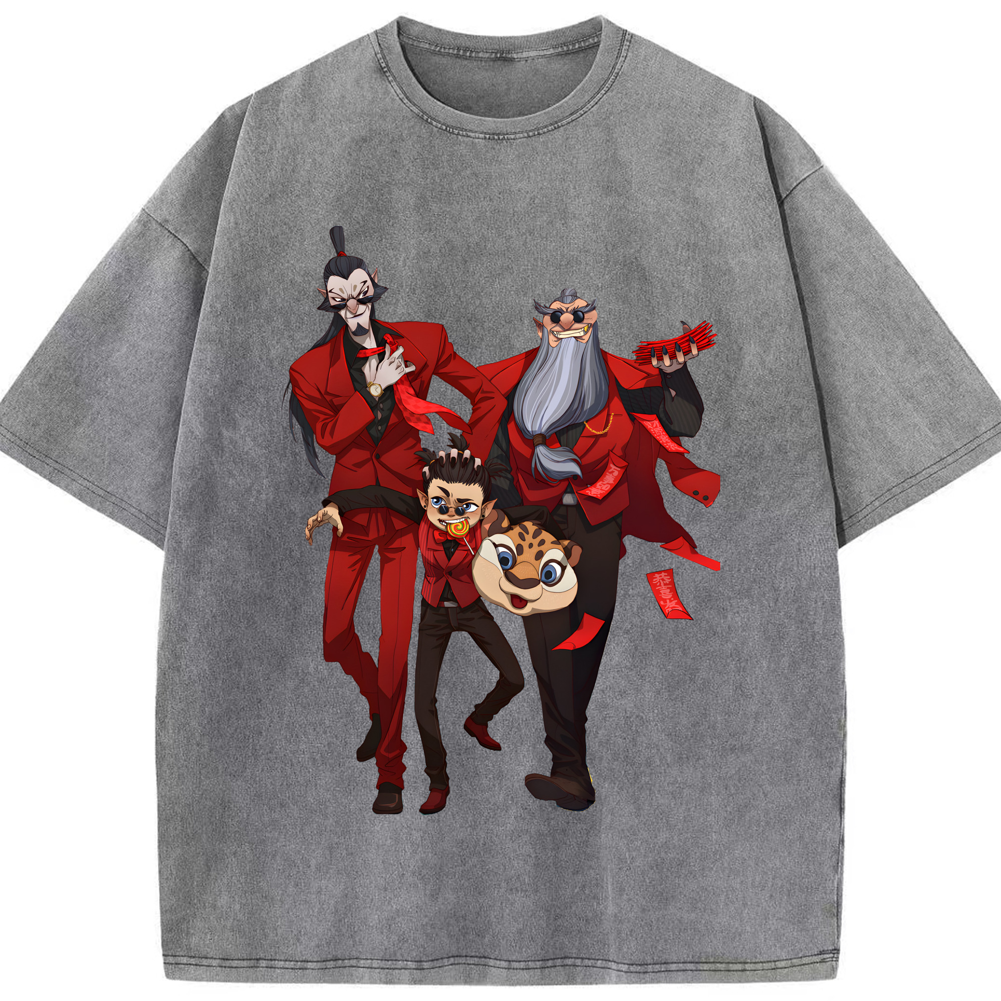 （画像用） Ne Zha 2 ナタ 魔童の大暴れ 綿100% ヴィンテージ風 半袖Tシャツ（フロントプリント）