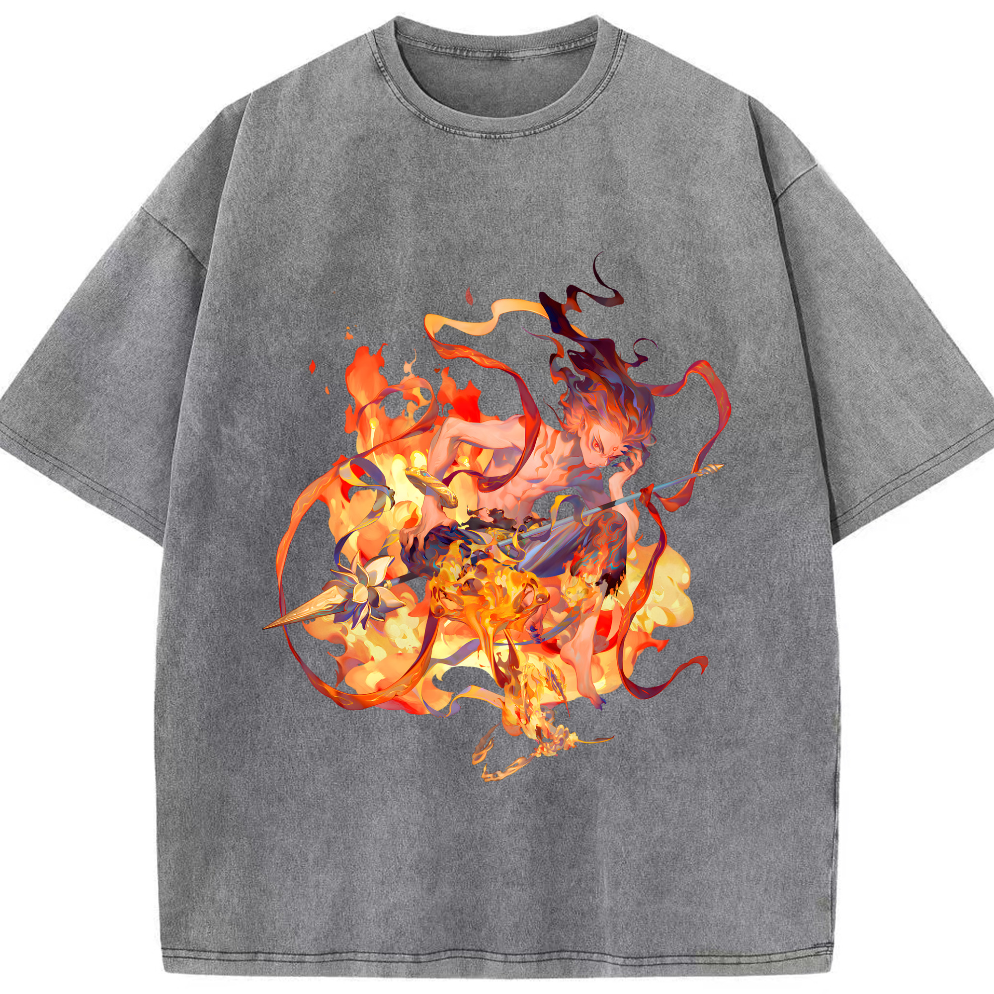 （画像用） Ne Zha 2 ナタ 魔童の大暴れ 綿100% ヴィンテージ風 半袖Tシャツ（フロントプリント）