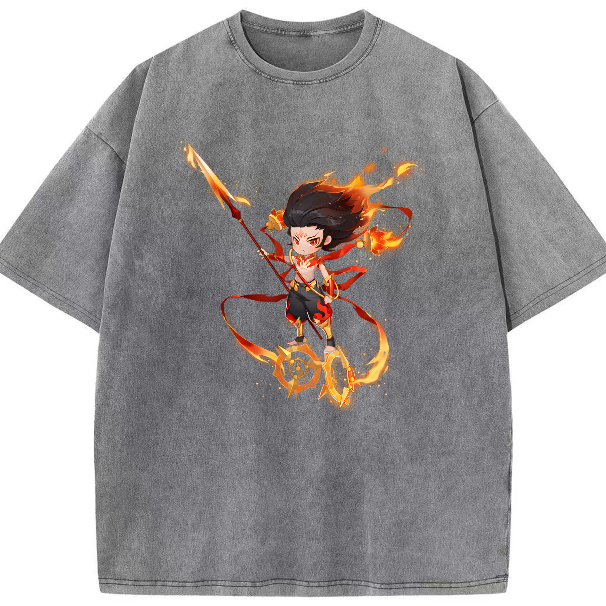 （画像用） Ne Zha 2 ナタ 魔童の大暴れ 綿100% ヴィンテージ風 半袖Tシャツ（フロントプリント）