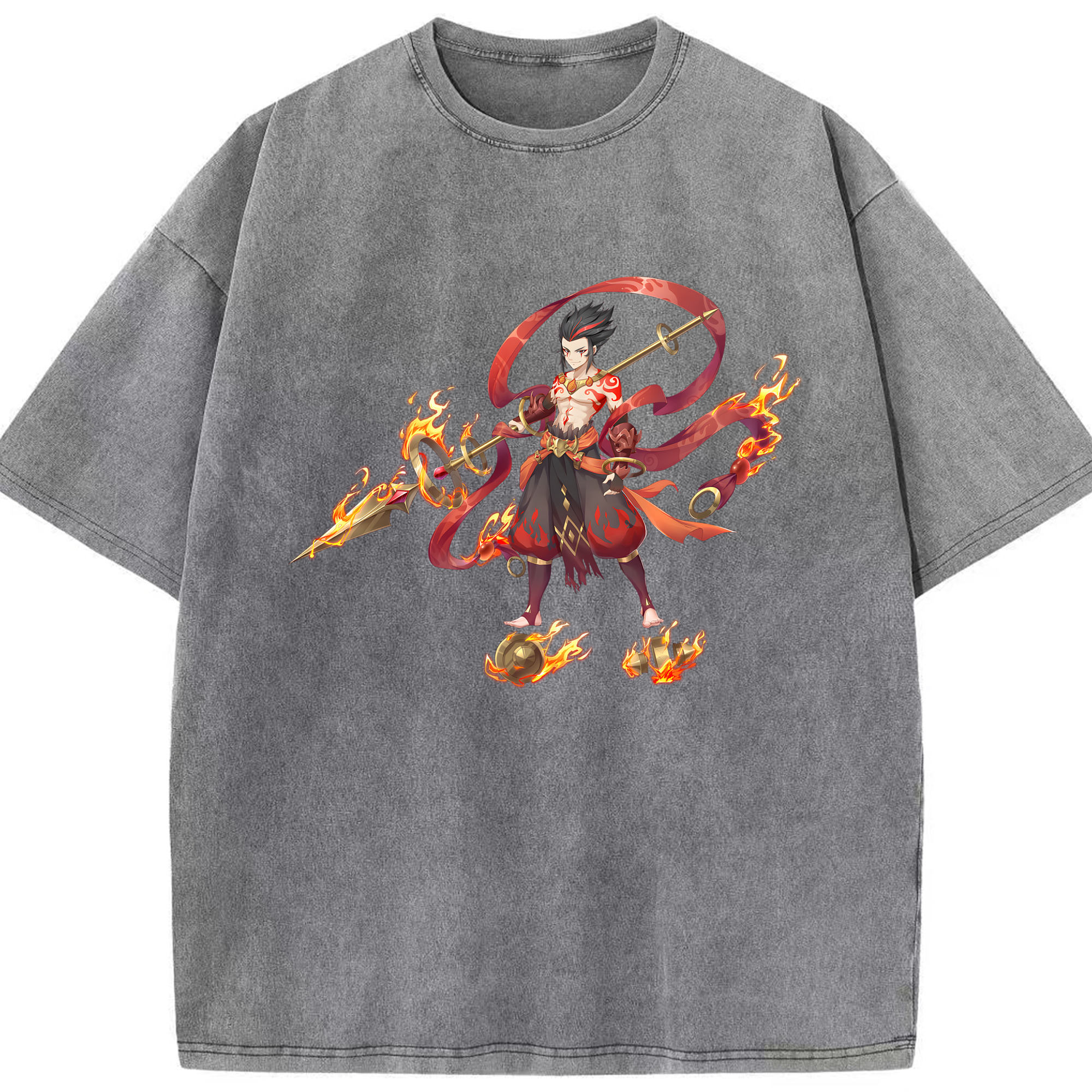 （画像用） Ne Zha 2 ナタ 魔童の大暴れ 綿100% ヴィンテージ風 半袖Tシャツ（フロントプリント）