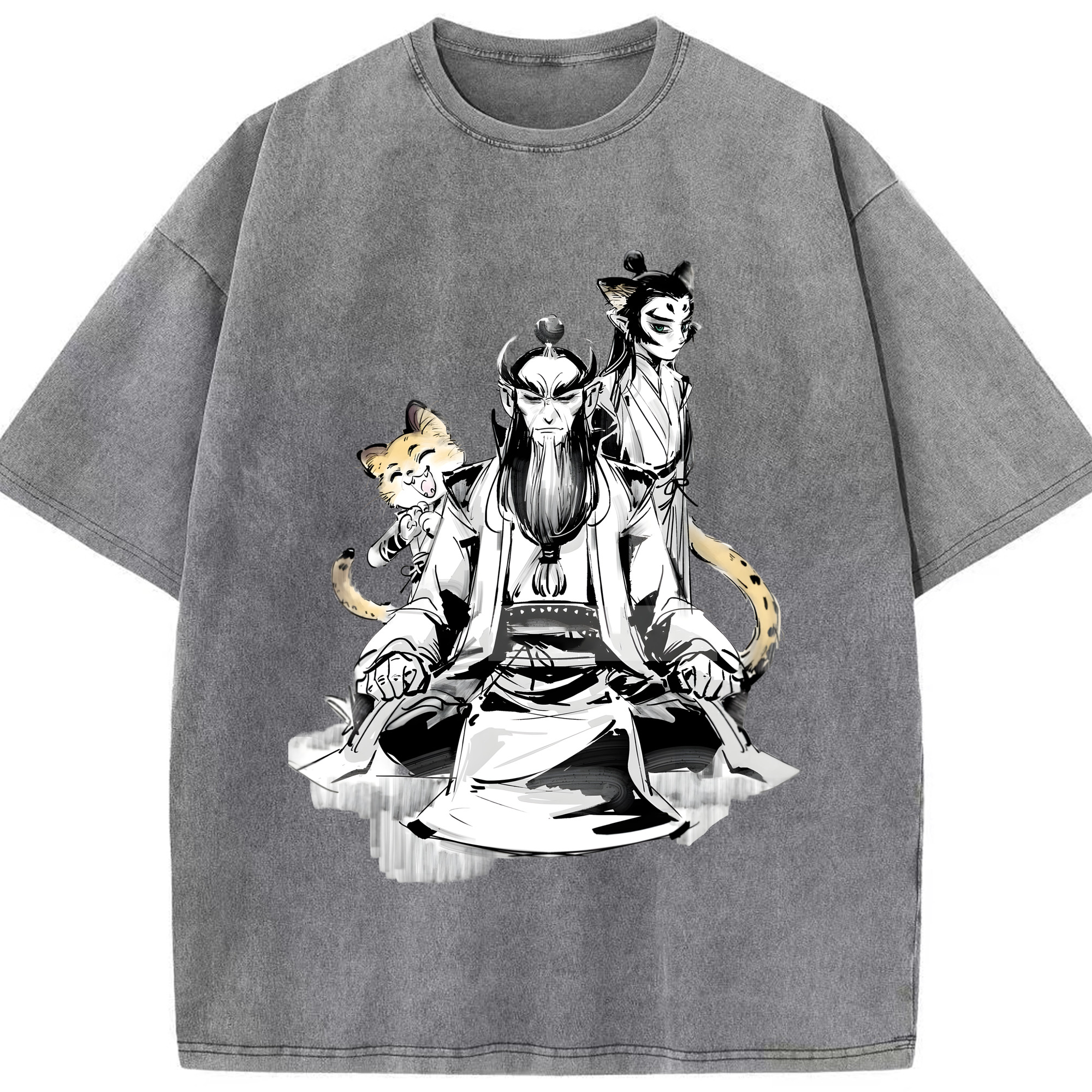 （画像用） Ne Zha 2 ナタ 魔童の大暴れ 綿100% ヴィンテージ風 半袖Tシャツ（フロントプリント）