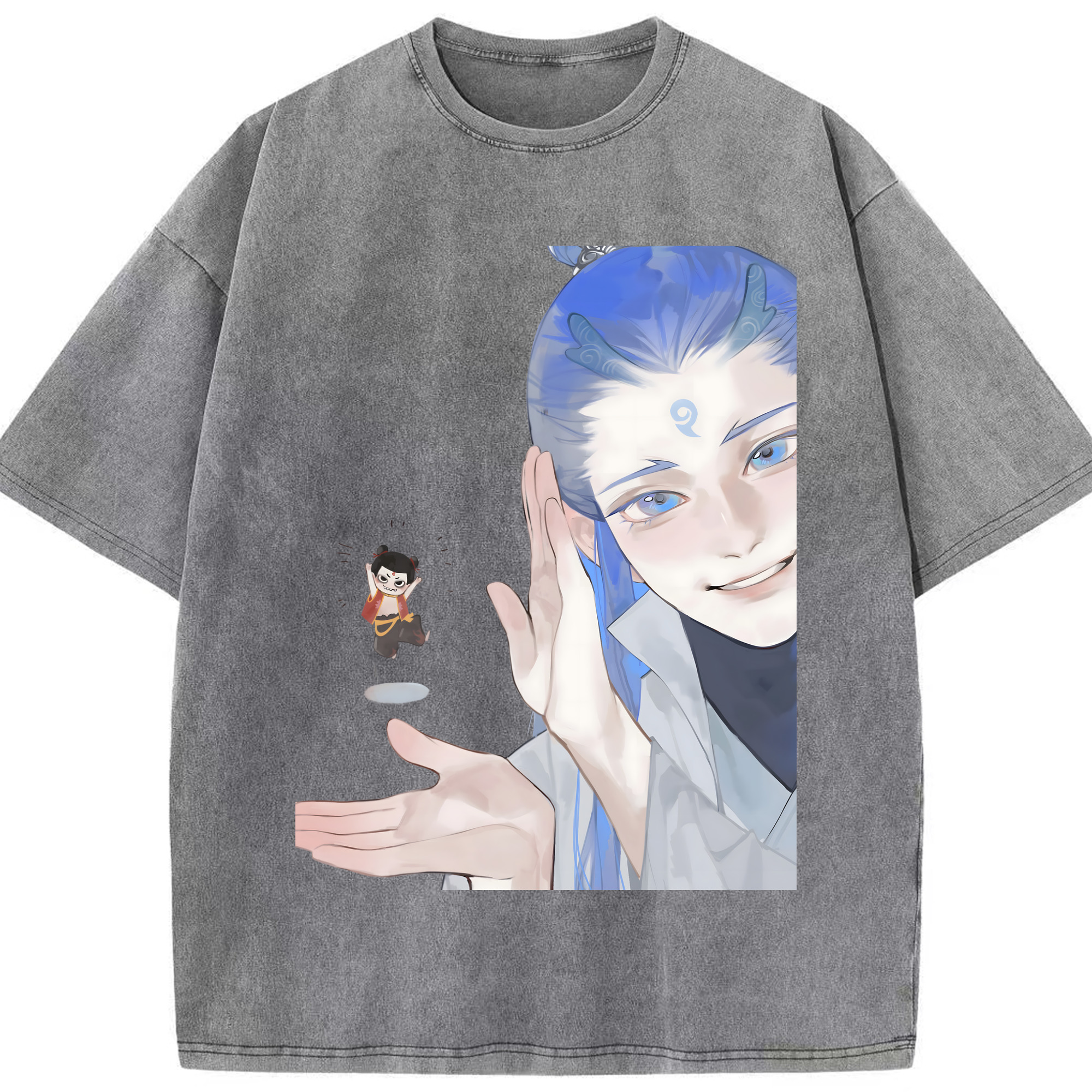 （画像用） Ne Zha 2 ナタ 魔童の大暴れ 綿100% ヴィンテージ風 半袖Tシャツ（フロントプリント）