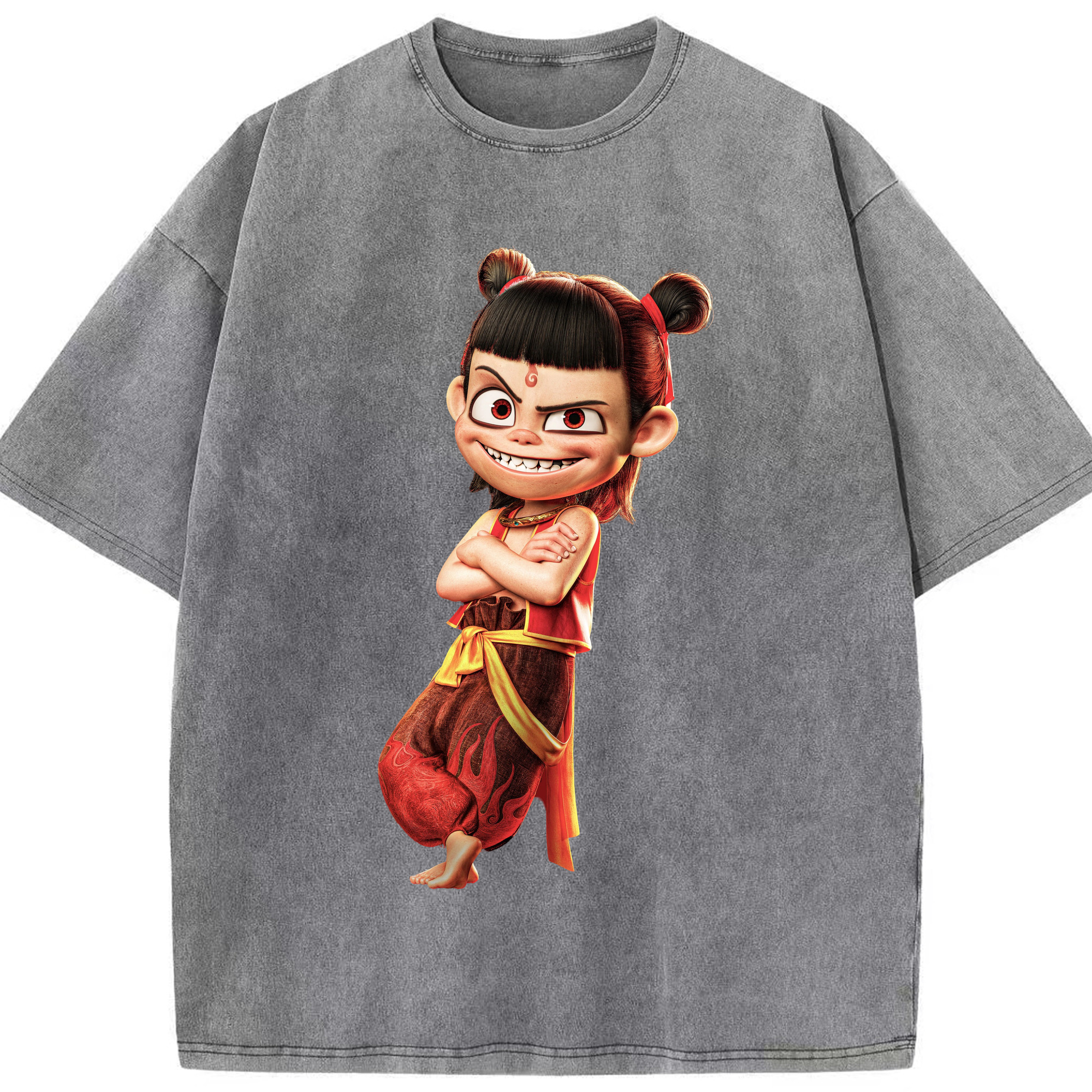 （画像用） Ne Zha 2 ナタ 魔童の大暴れ 綿100% ヴィンテージ風 半袖Tシャツ（フロントプリント）