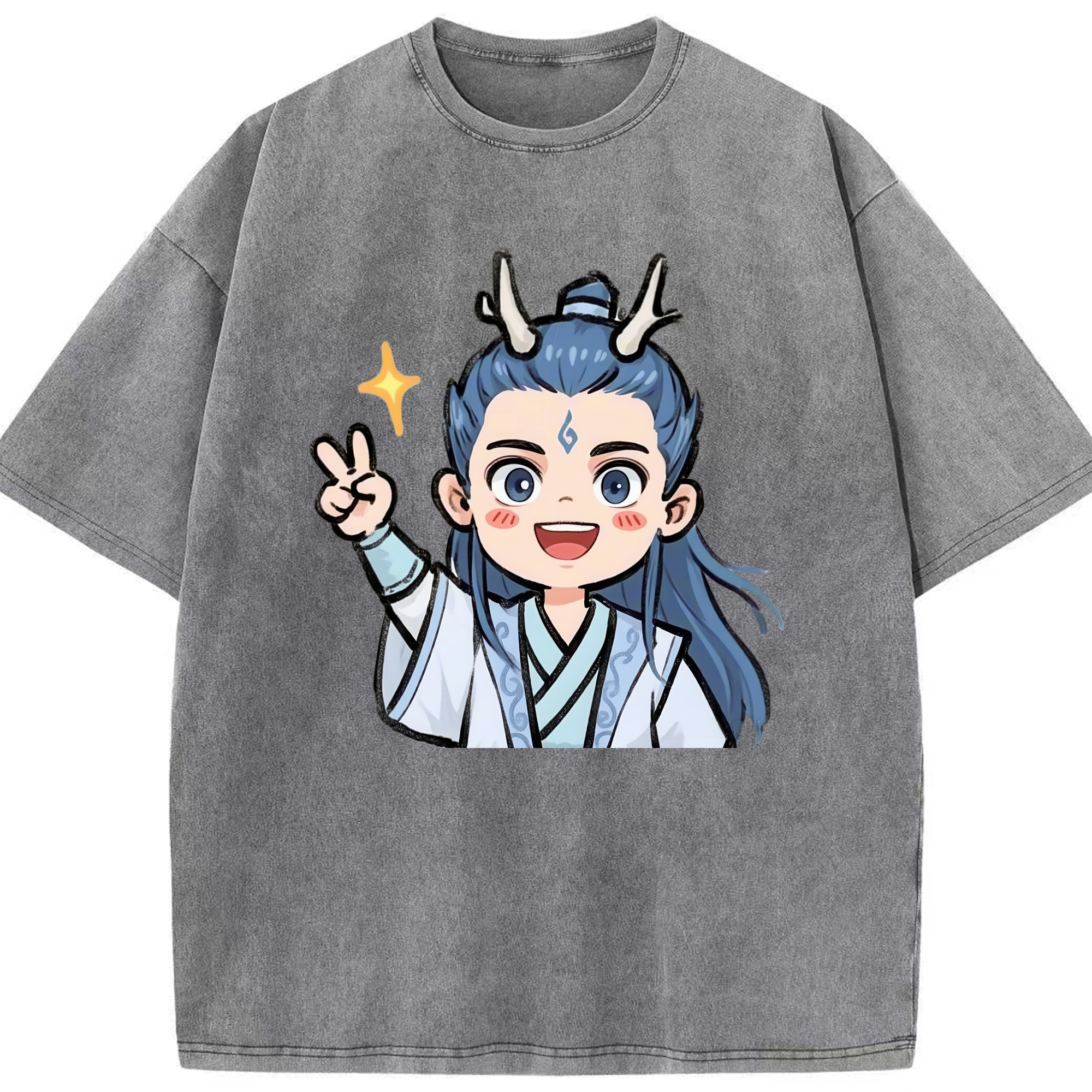 （画像用） Ne Zha 2 ナタ 魔童の大暴れ 綿100% ヴィンテージ風 半袖Tシャツ（フロントプリント）