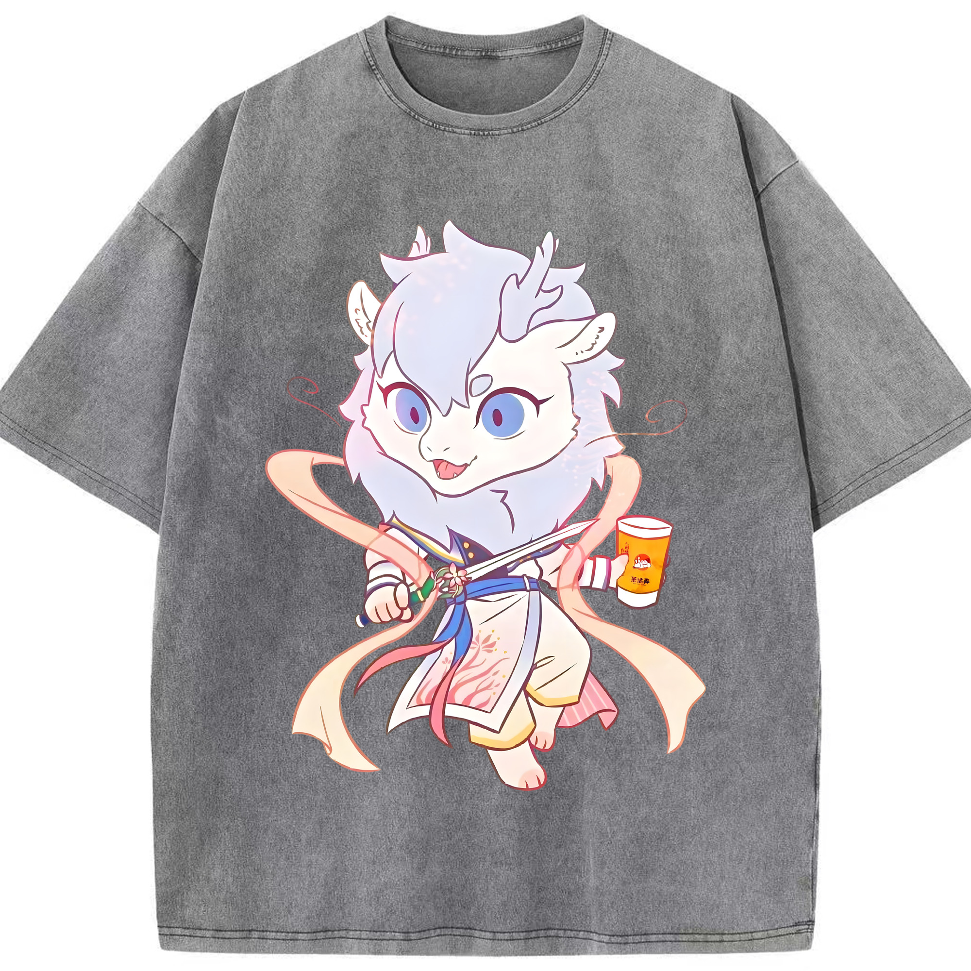 （画像用） Ne Zha 2 ナタ 魔童の大暴れ 綿100% ヴィンテージ風 半袖Tシャツ（フロントプリント）