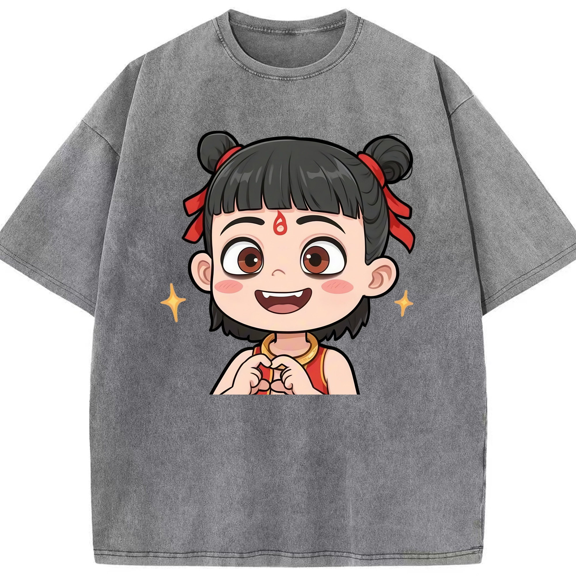 （画像用） Ne Zha 2 ナタ 魔童の大暴れ 綿100% ヴィンテージ風 半袖Tシャツ（フロントプリント）