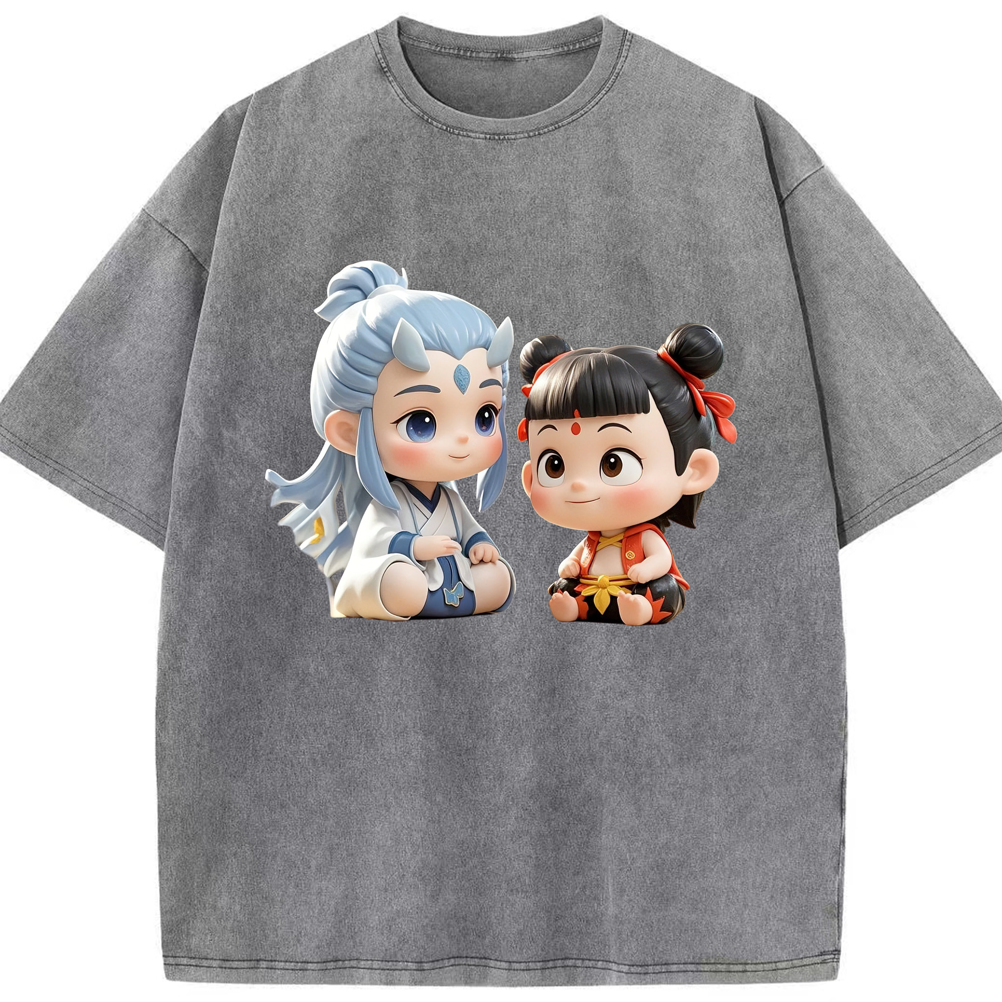 （画像用） Ne Zha 2 ナタ 魔童の大暴れ 綿100% ヴィンテージ風 半袖Tシャツ（フロントプリント）