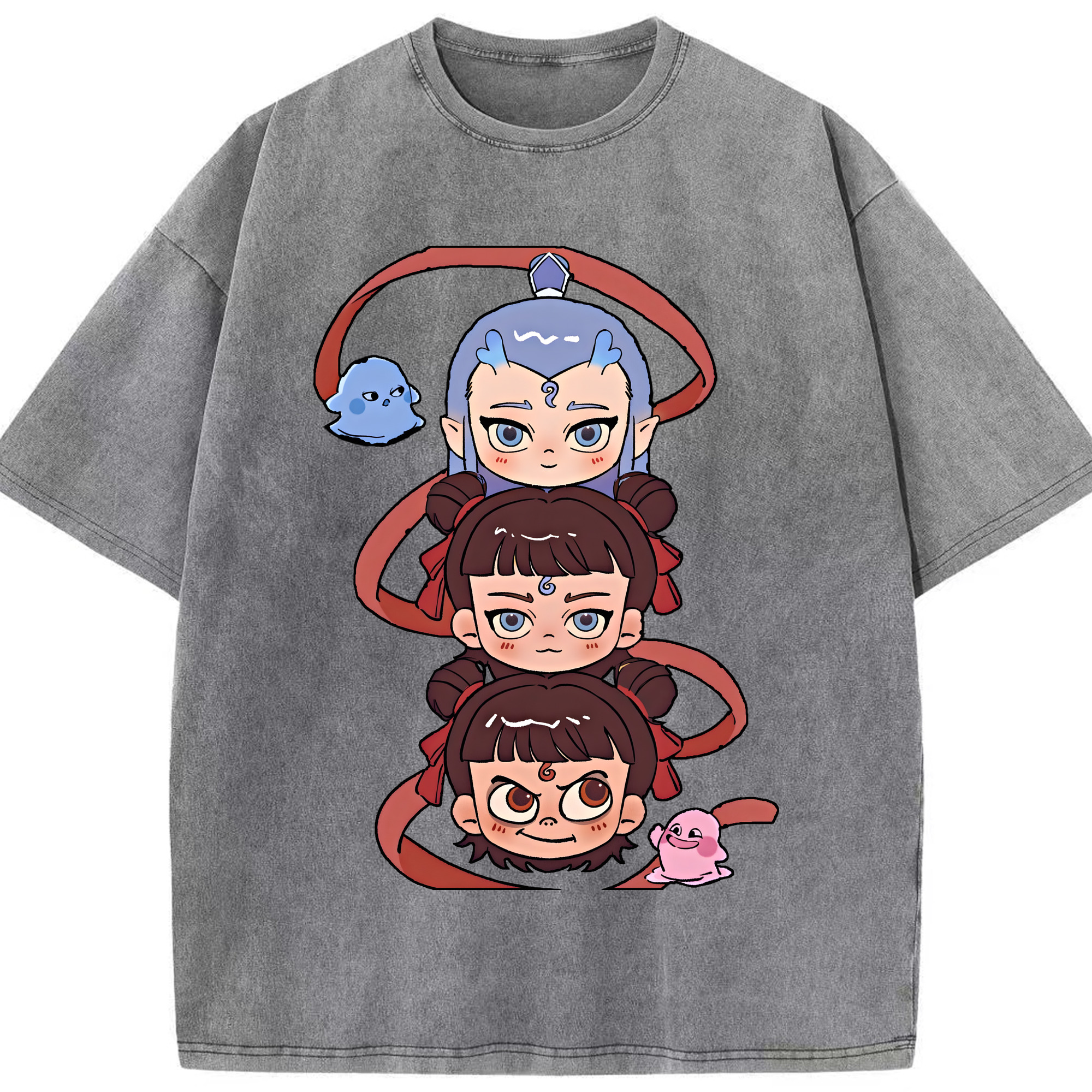 （画像用） Ne Zha 2 ナタ 魔童の大暴れ 綿100% ヴィンテージ風 半袖Tシャツ（フロントプリント）