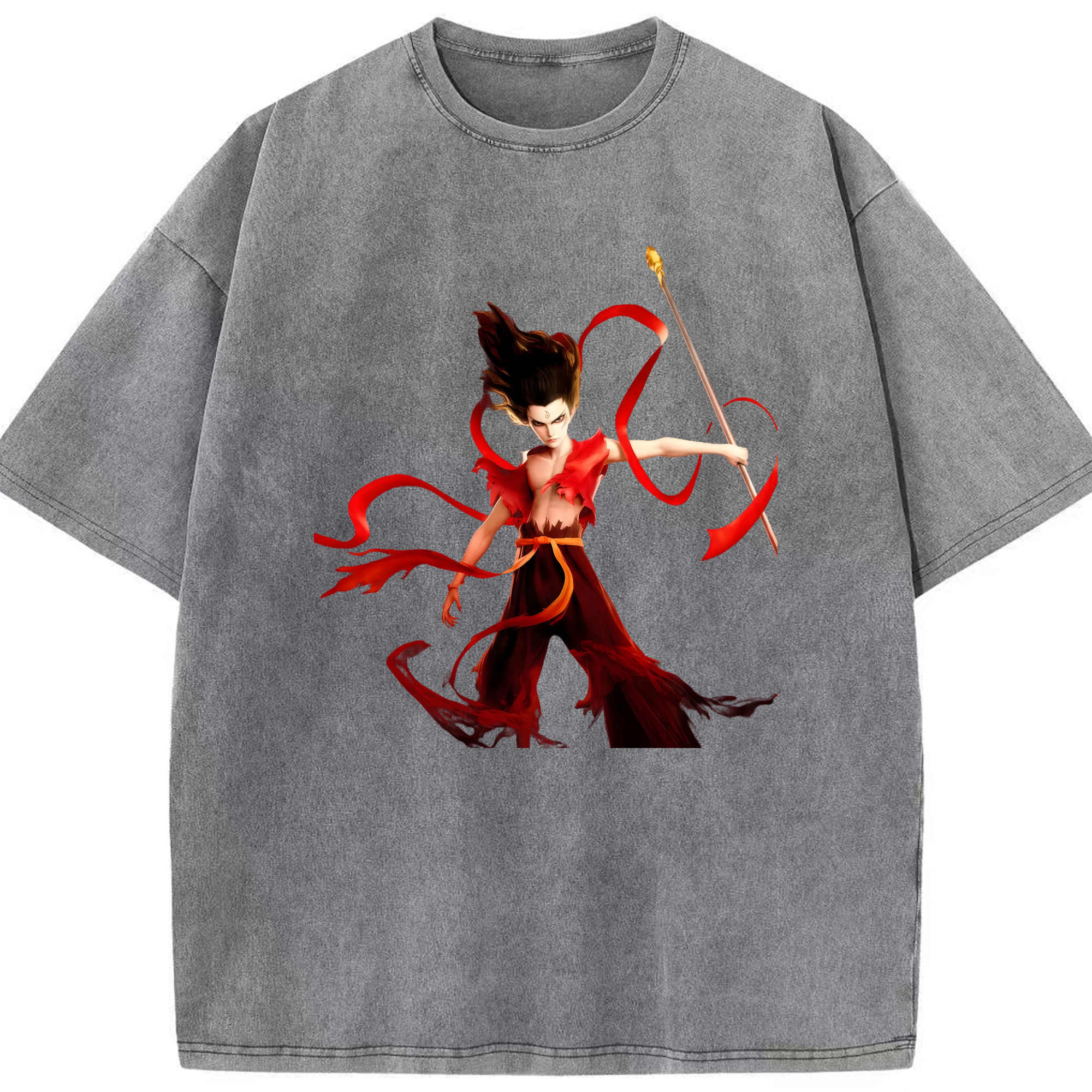 （画像用） Ne Zha 2 ナタ 魔童の大暴れ 綿100% ヴィンテージ風 半袖Tシャツ（フロントプリント）