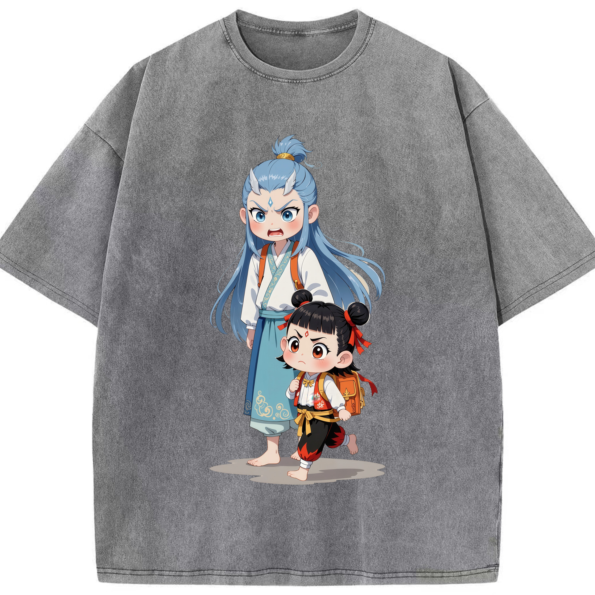 （画像用） Ne Zha 2 ナタ 魔童の大暴れ 綿100% ヴィンテージ風 半袖Tシャツ（フロントプリント）
