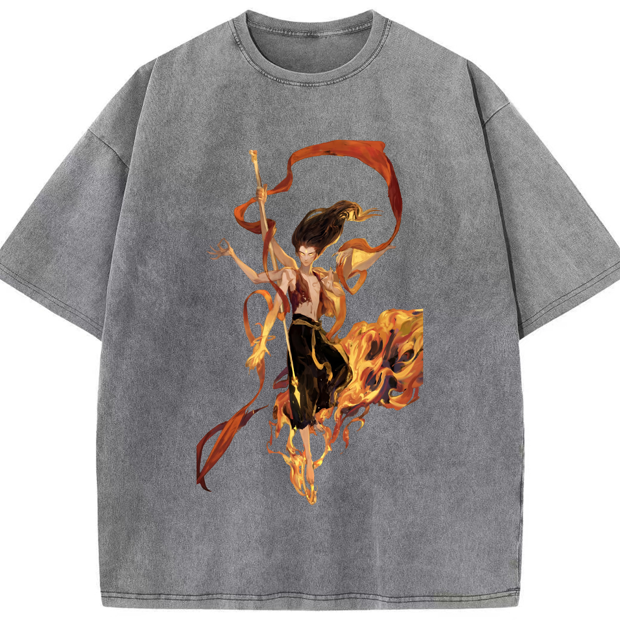（画像用） Ne Zha 2 ナタ 魔童の大暴れ 綿100% ヴィンテージ風 半袖Tシャツ（フロントプリント）