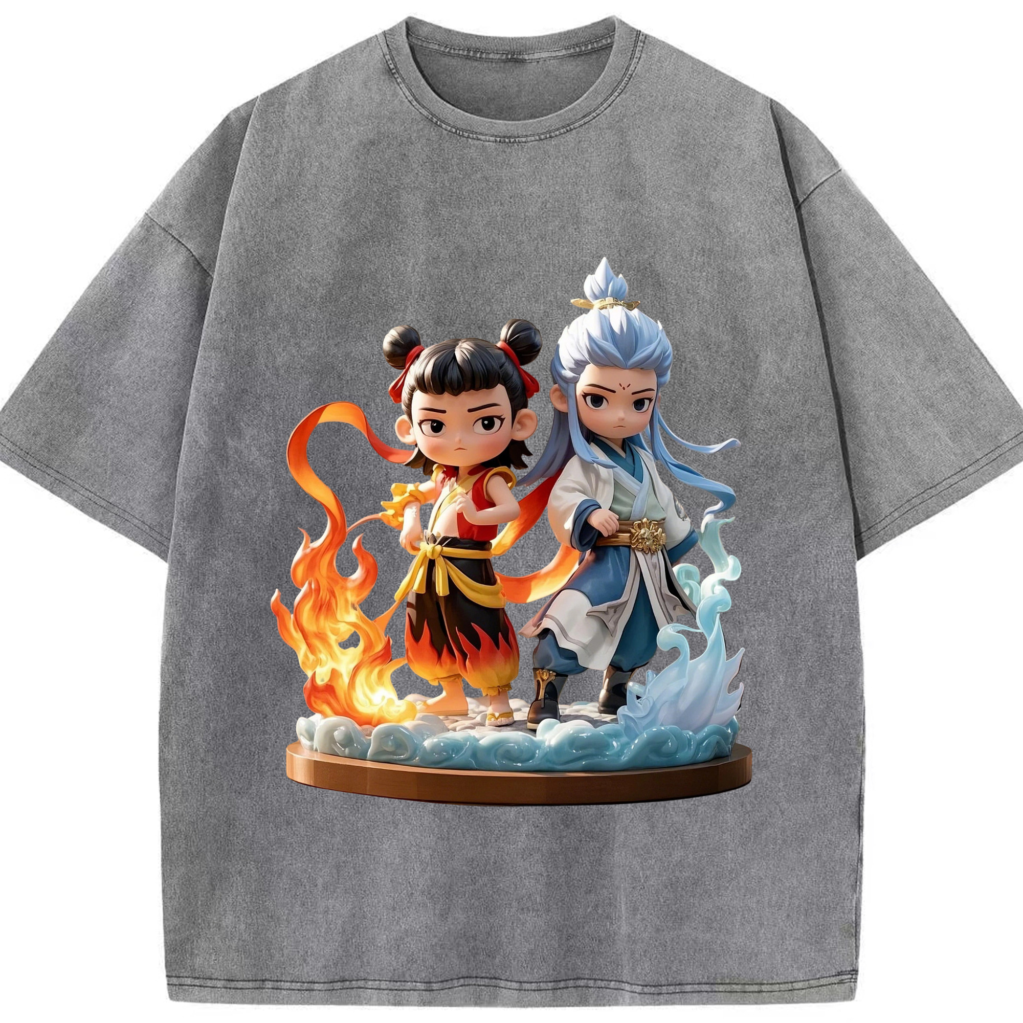 （画像用） Ne Zha 2 ナタ 魔童の大暴れ 綿100% ヴィンテージ風 半袖Tシャツ（フロントプリント）